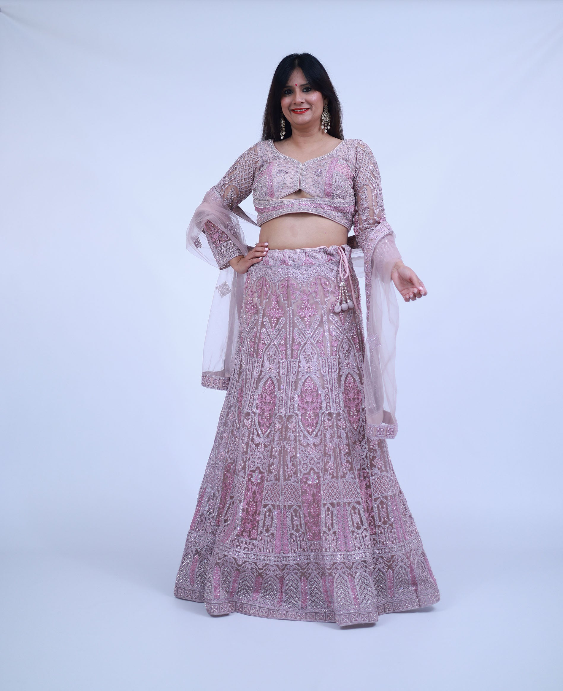 Pink A-Line Lehenga with pearl work