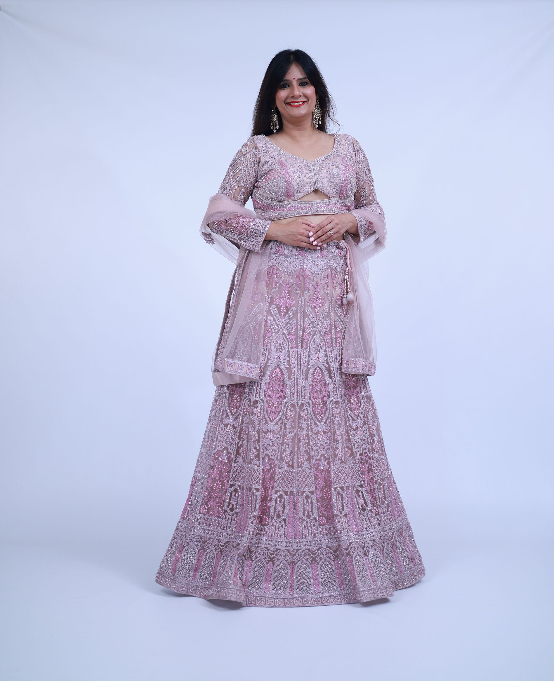 Pink A-Line Lehenga with pearl work