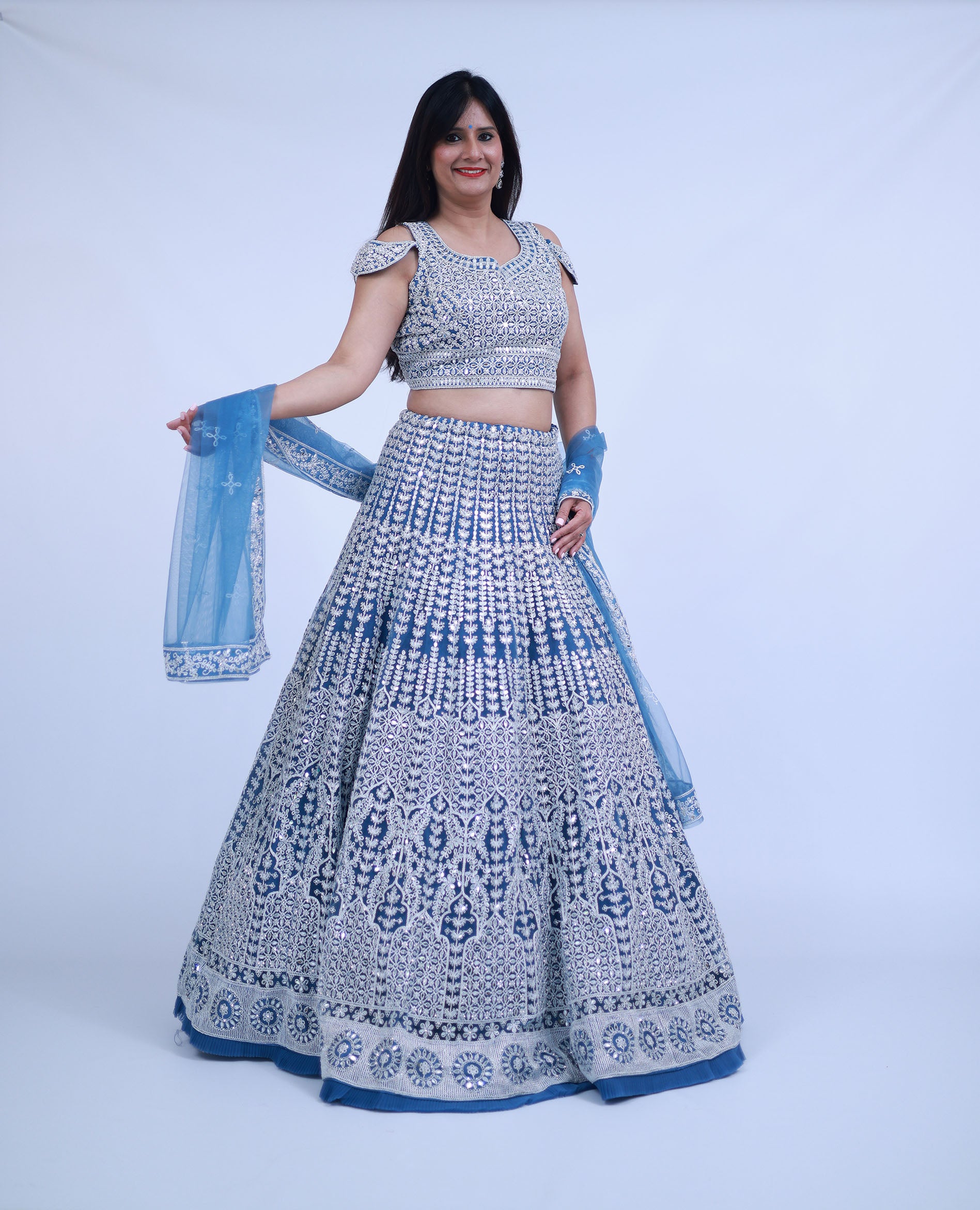 Pastel Powder Blue lehenga with real mirror work