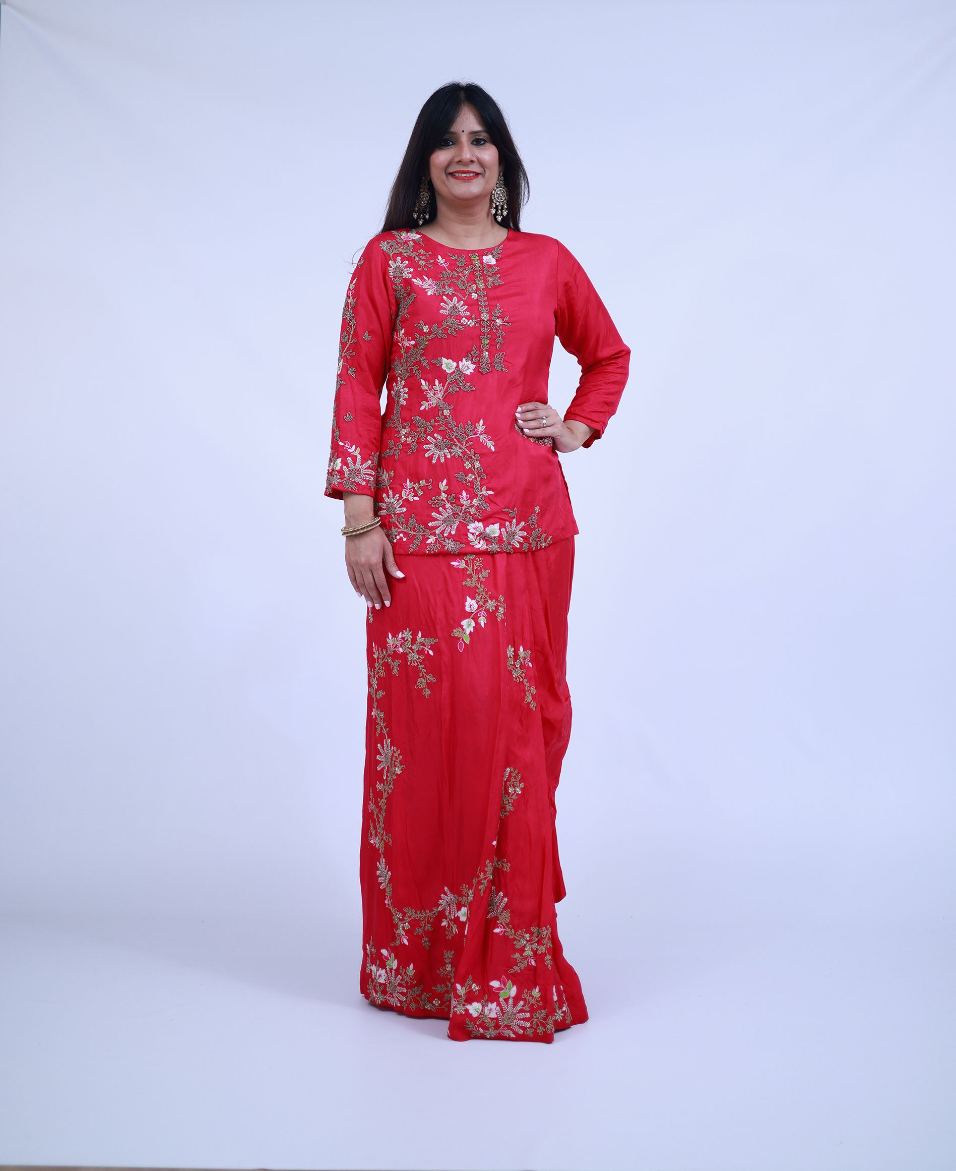 2 Piece Chinon Indo-Western with Dhoti in Pink