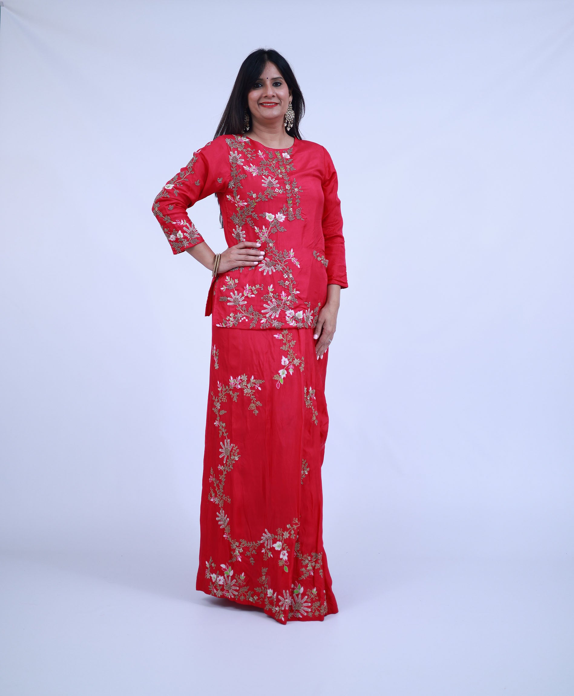2 Piece Chinon Indo-Western with Dhoti in Pink