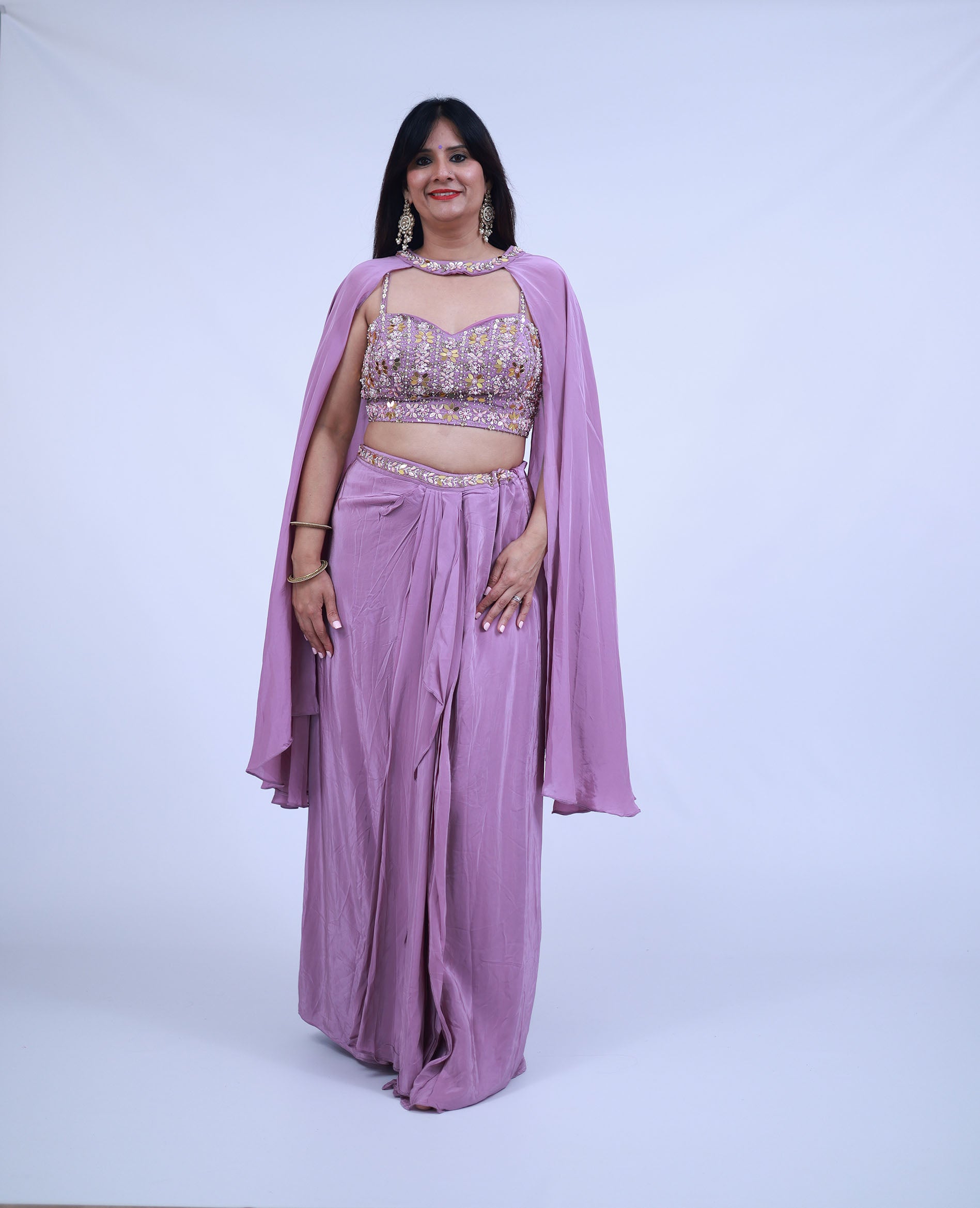 Lilac Dhoti Skirt Indo-Western with Cape