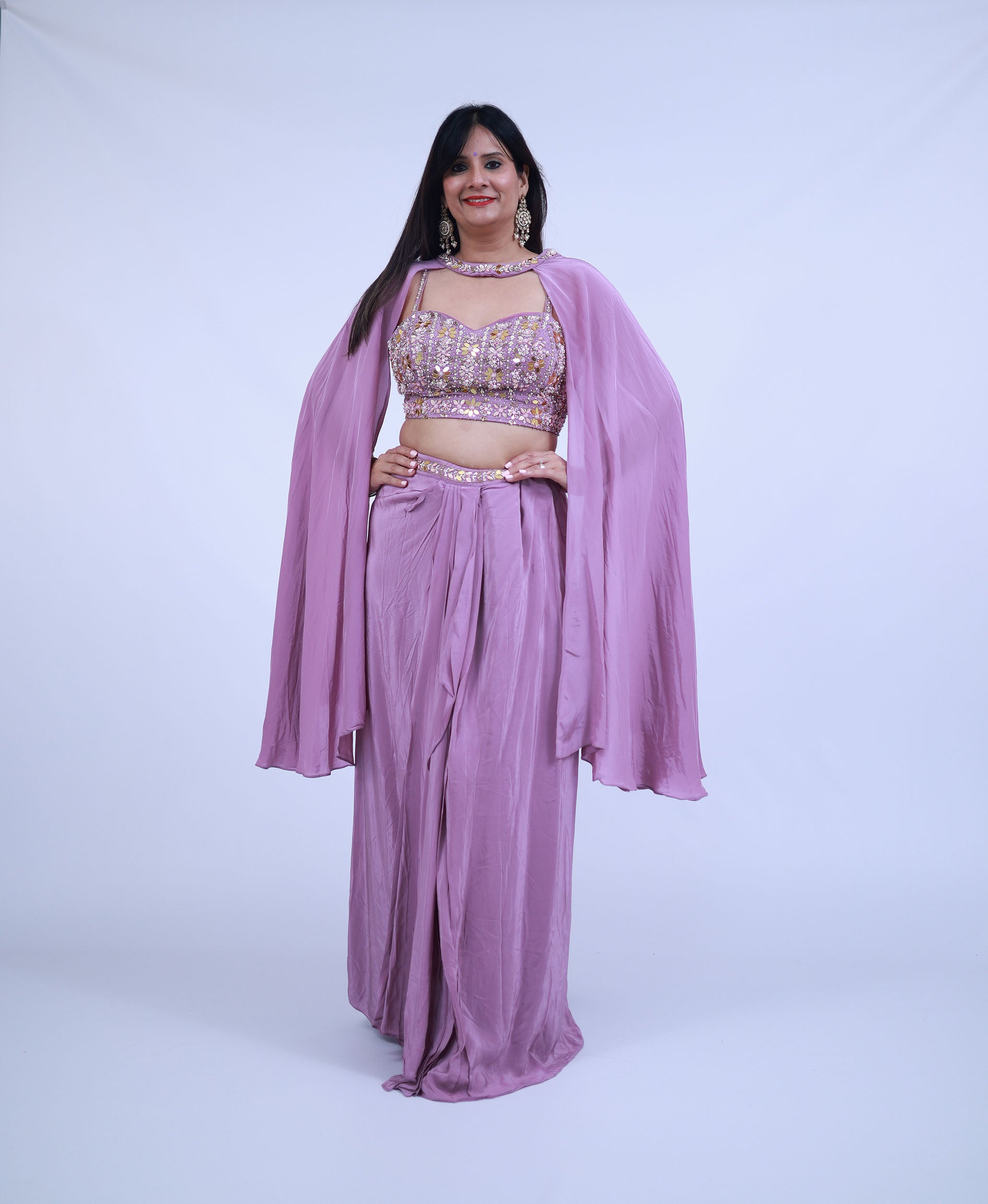 Lilac Dhoti Skirt Indo-Western with Cape