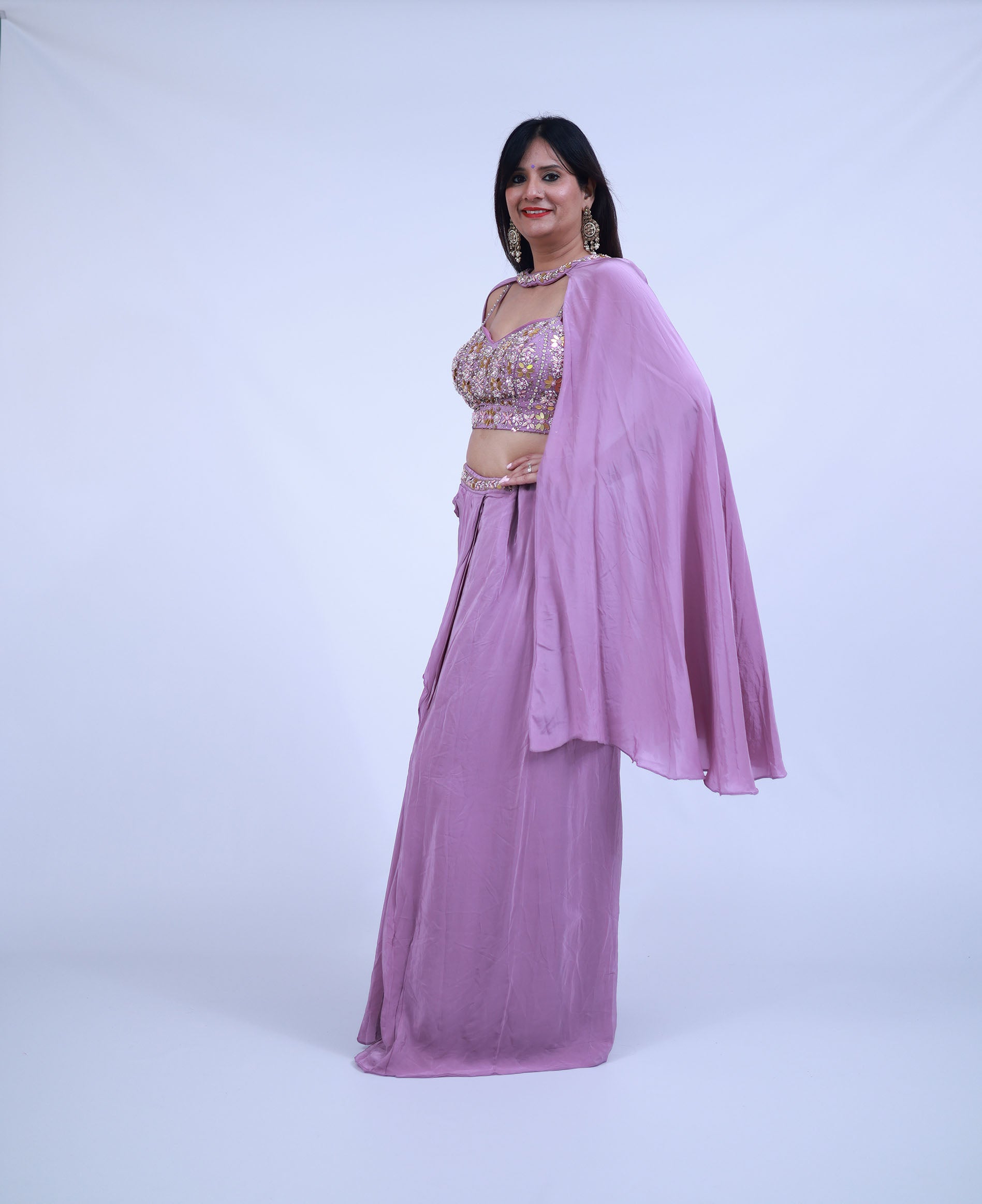 Lilac Dhoti Skirt Indo-Western with Cape