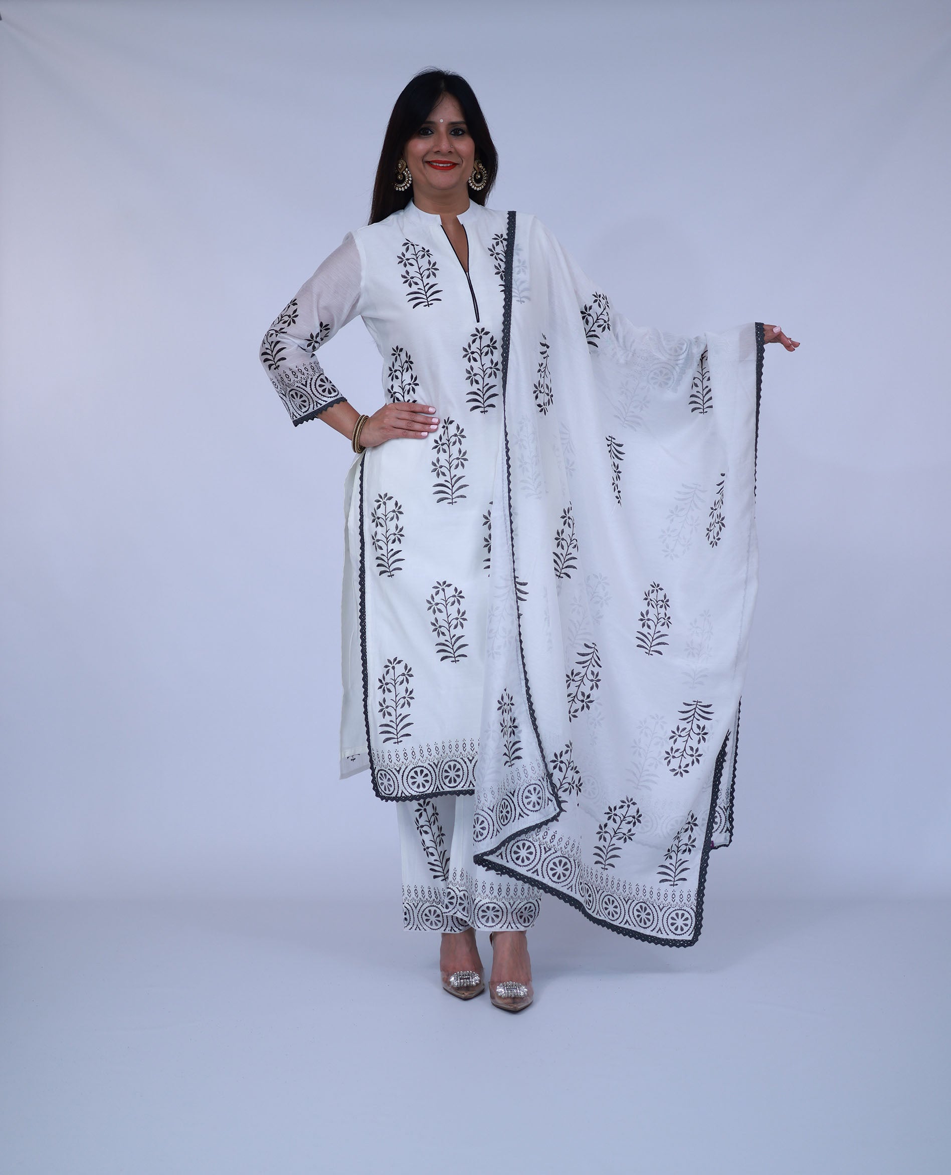 White Cotton Suit with lining and dupatta