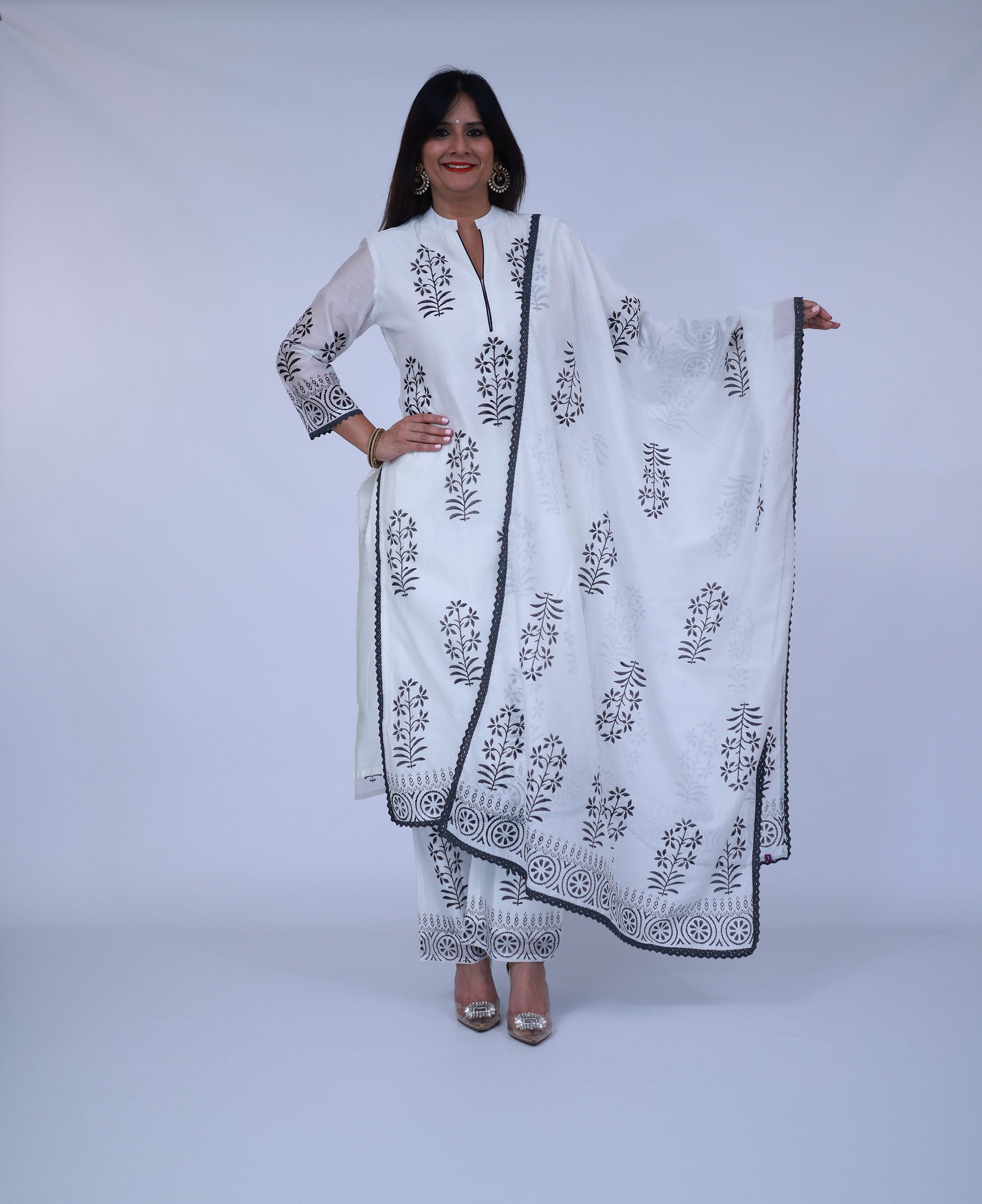 White Cotton Suit with lining and dupatta
