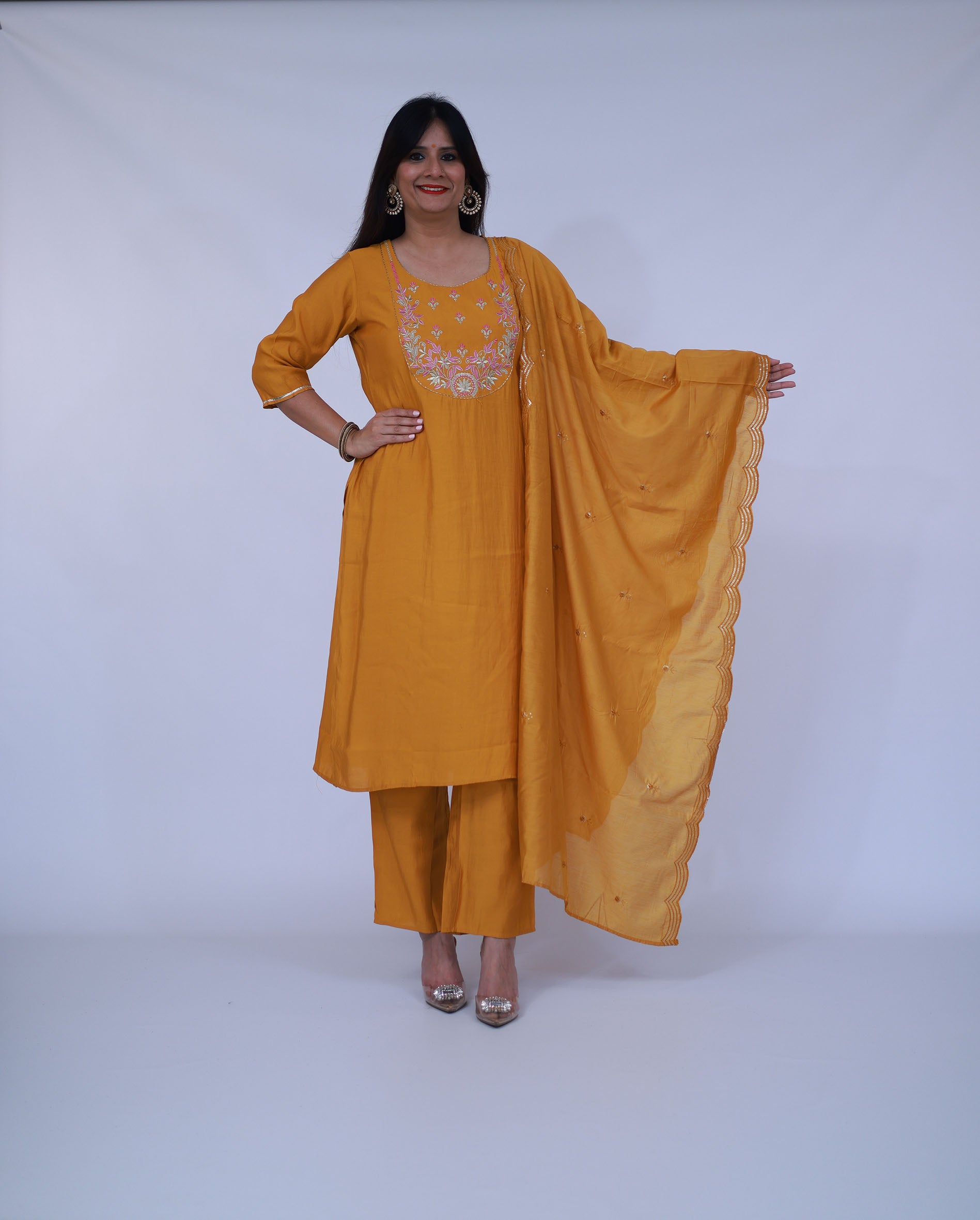 Yellow Silk blend suit with dupatta