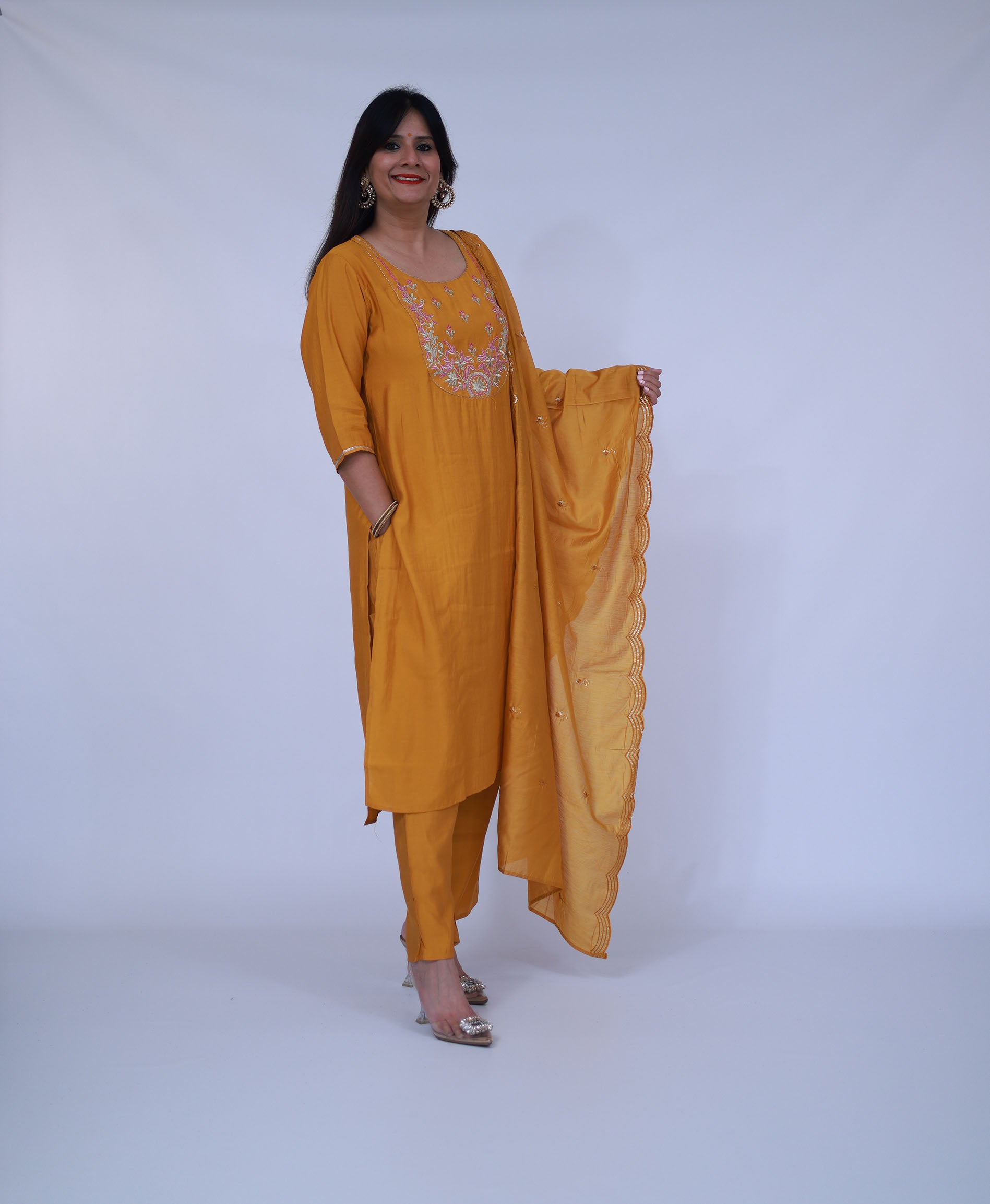 Yellow Silk blend suit with dupatta
