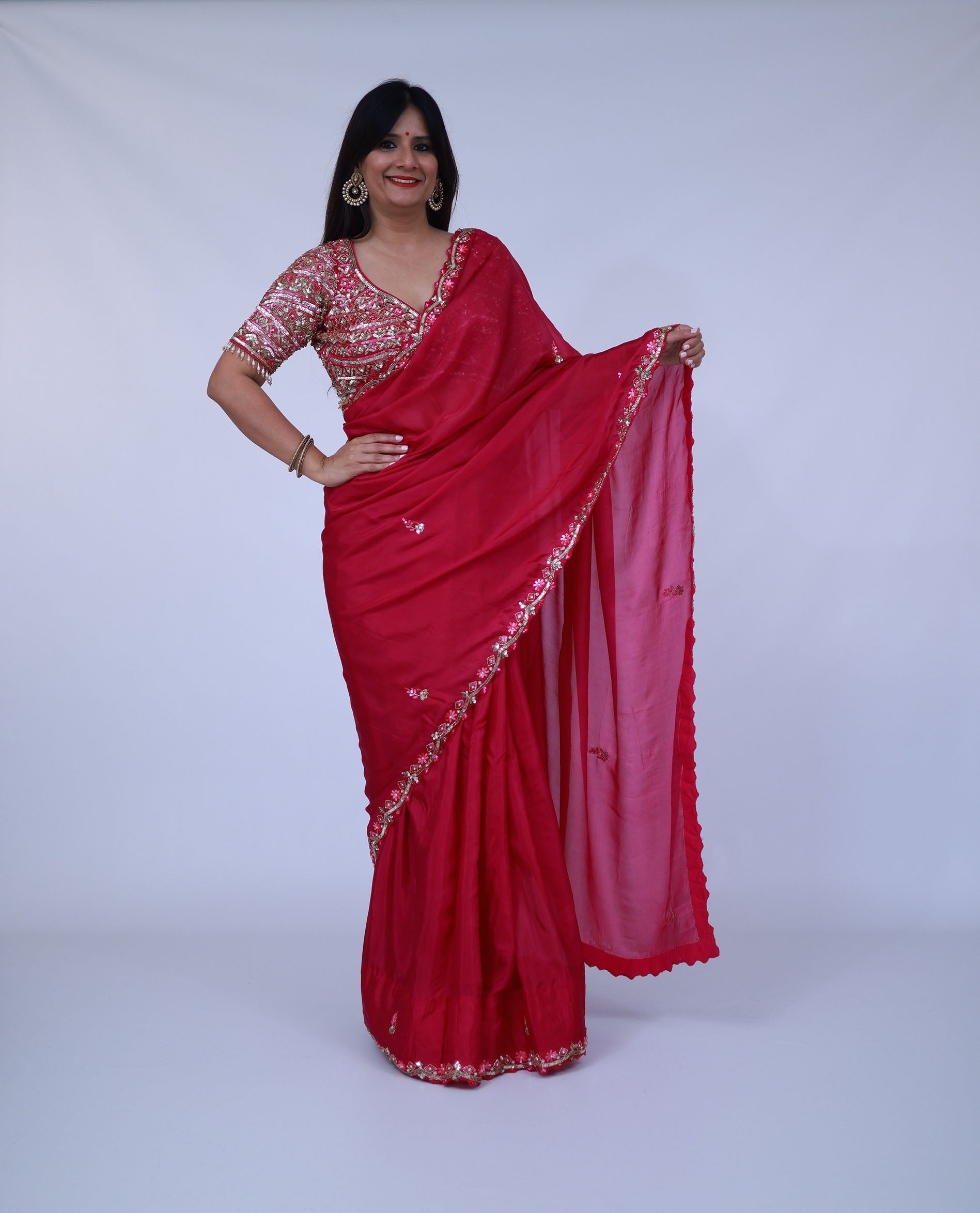 Pink Silk saree with designer blouse