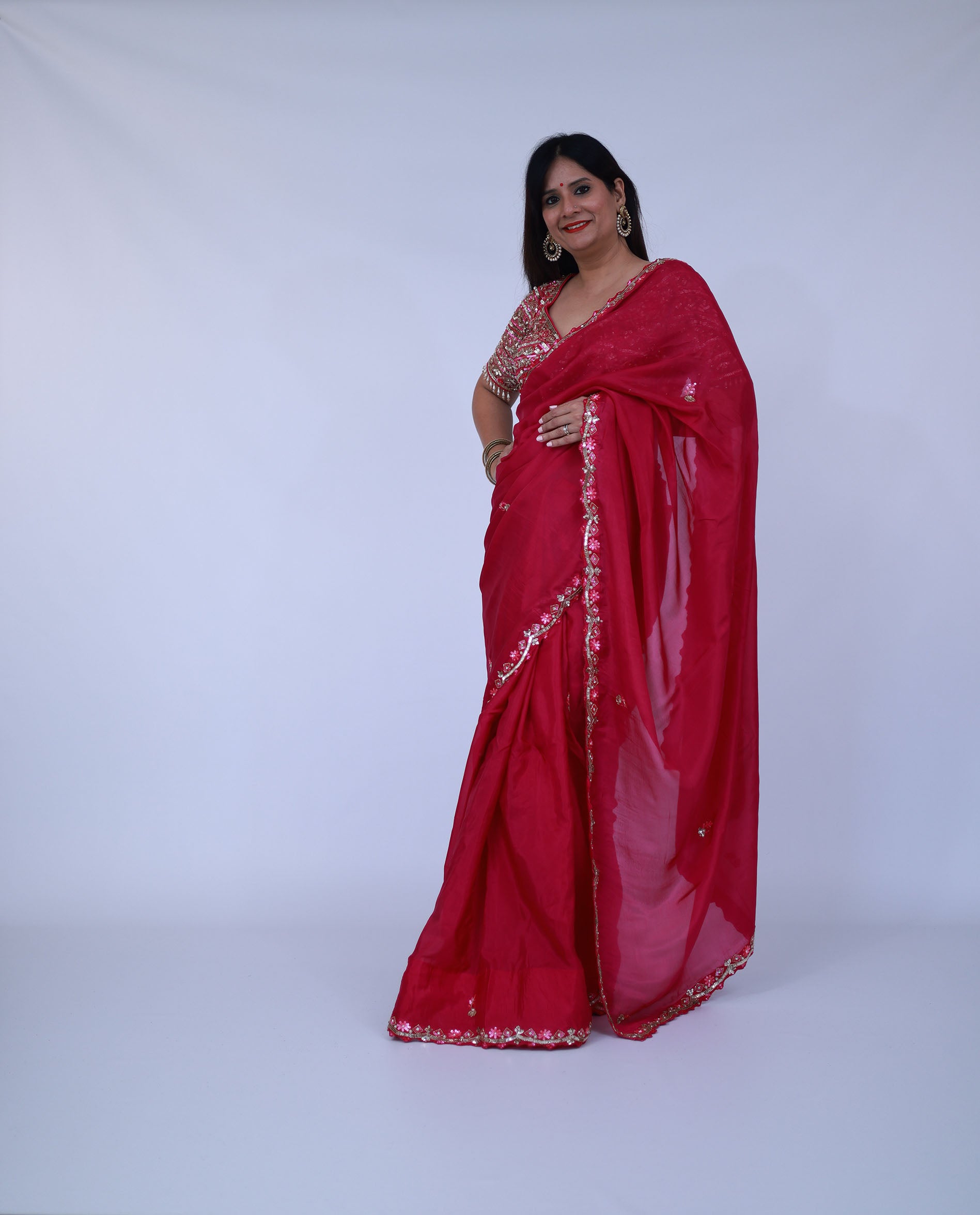 Pink Silk saree with designer blouse