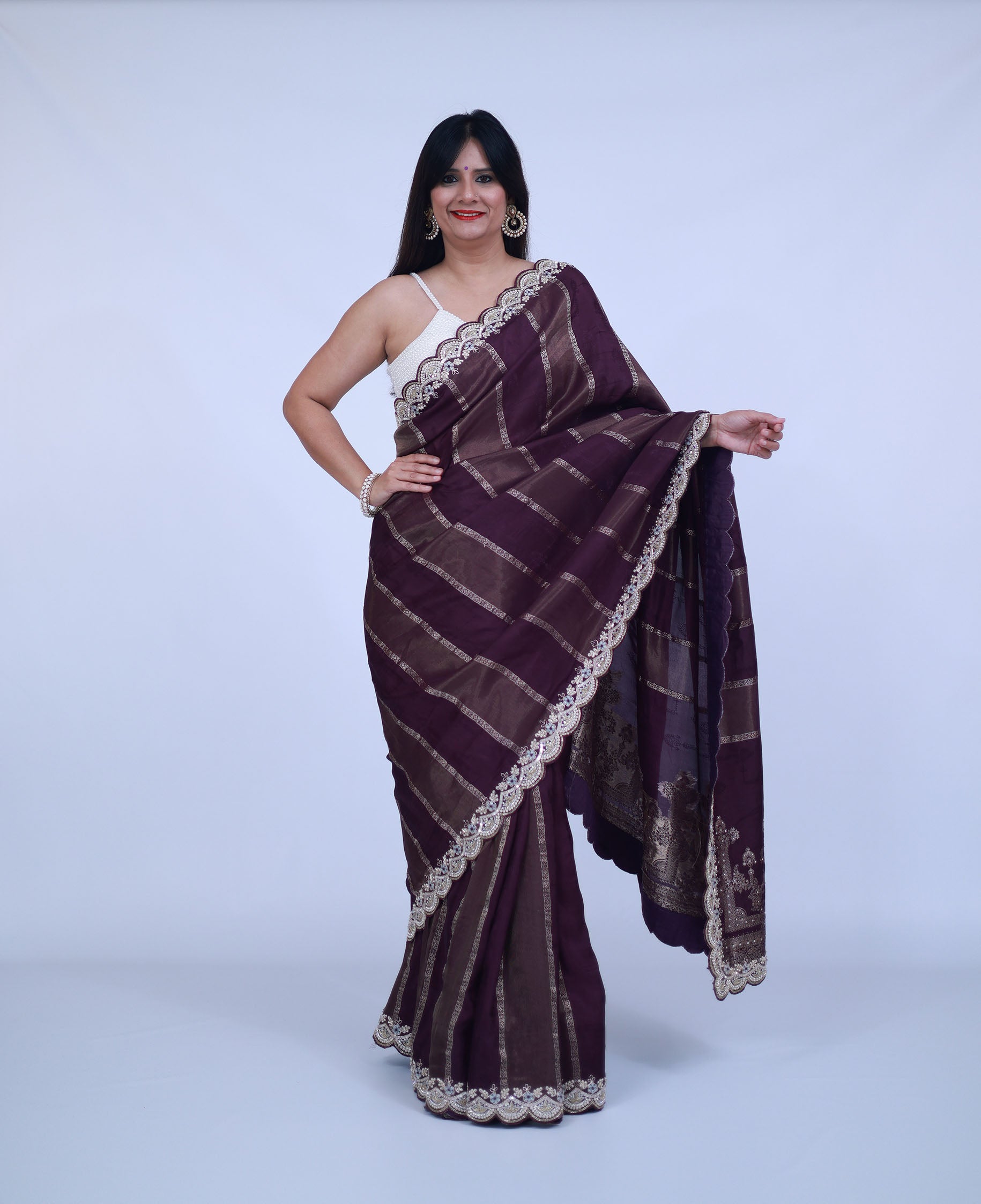 Purple Saree with unstitched blouse
