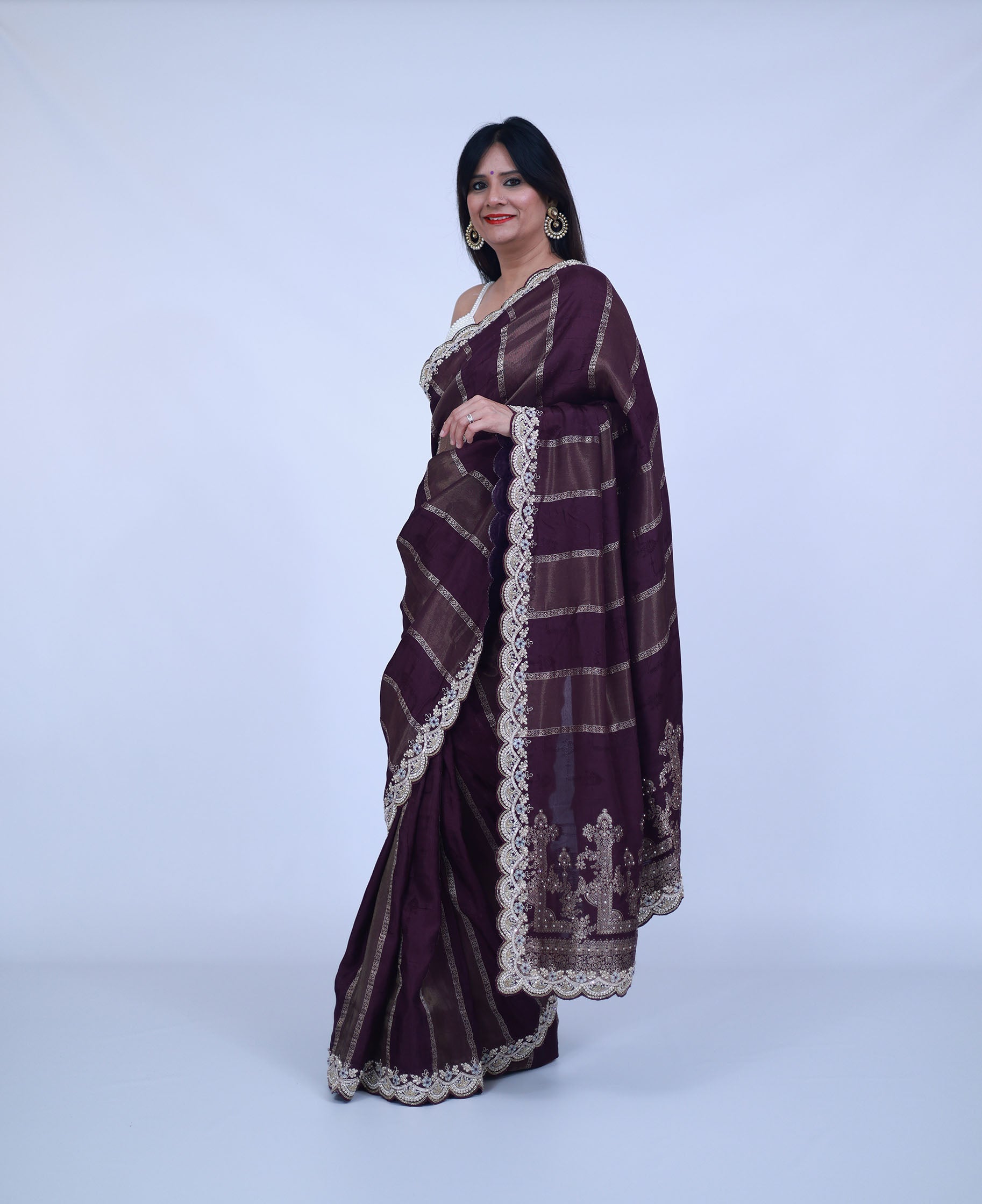 Purple Saree with unstitched blouse