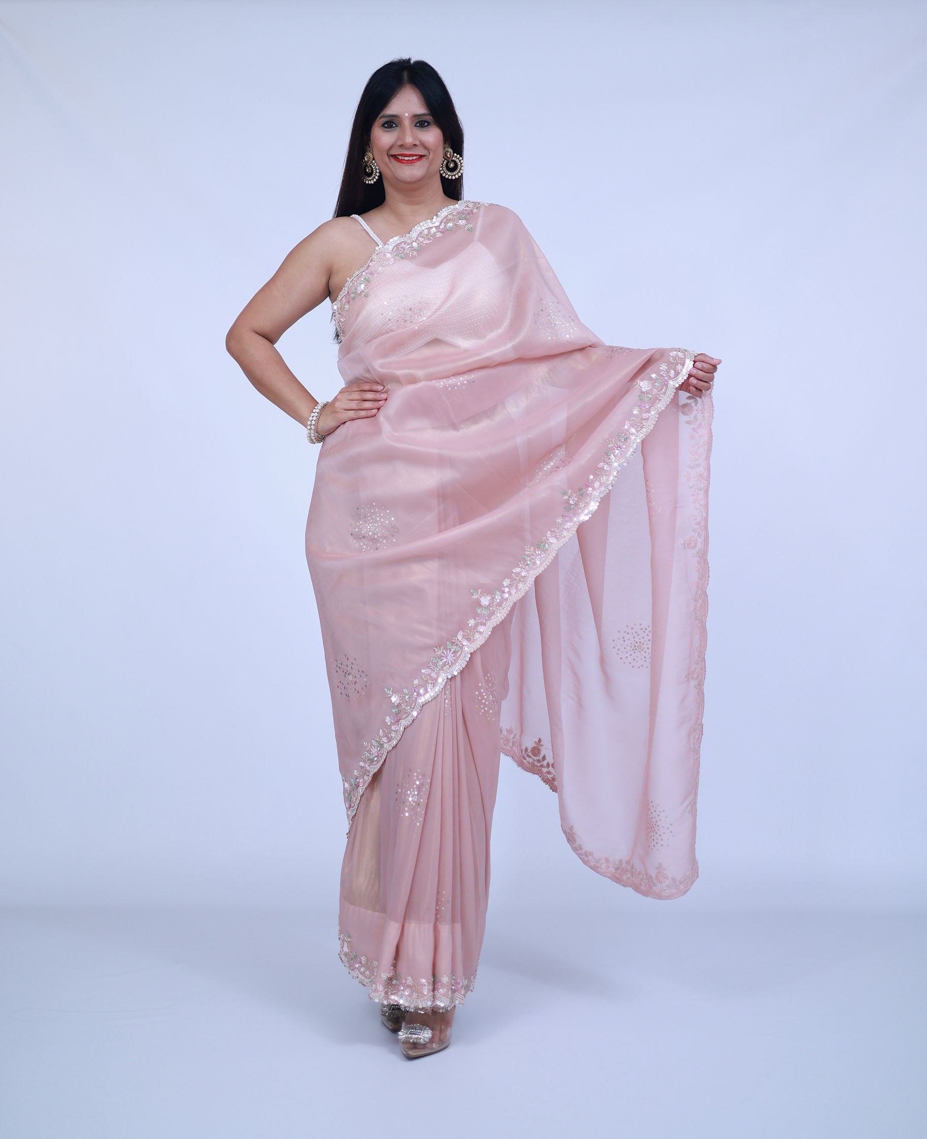 Peach Shimmer Saree with unstitched blouse