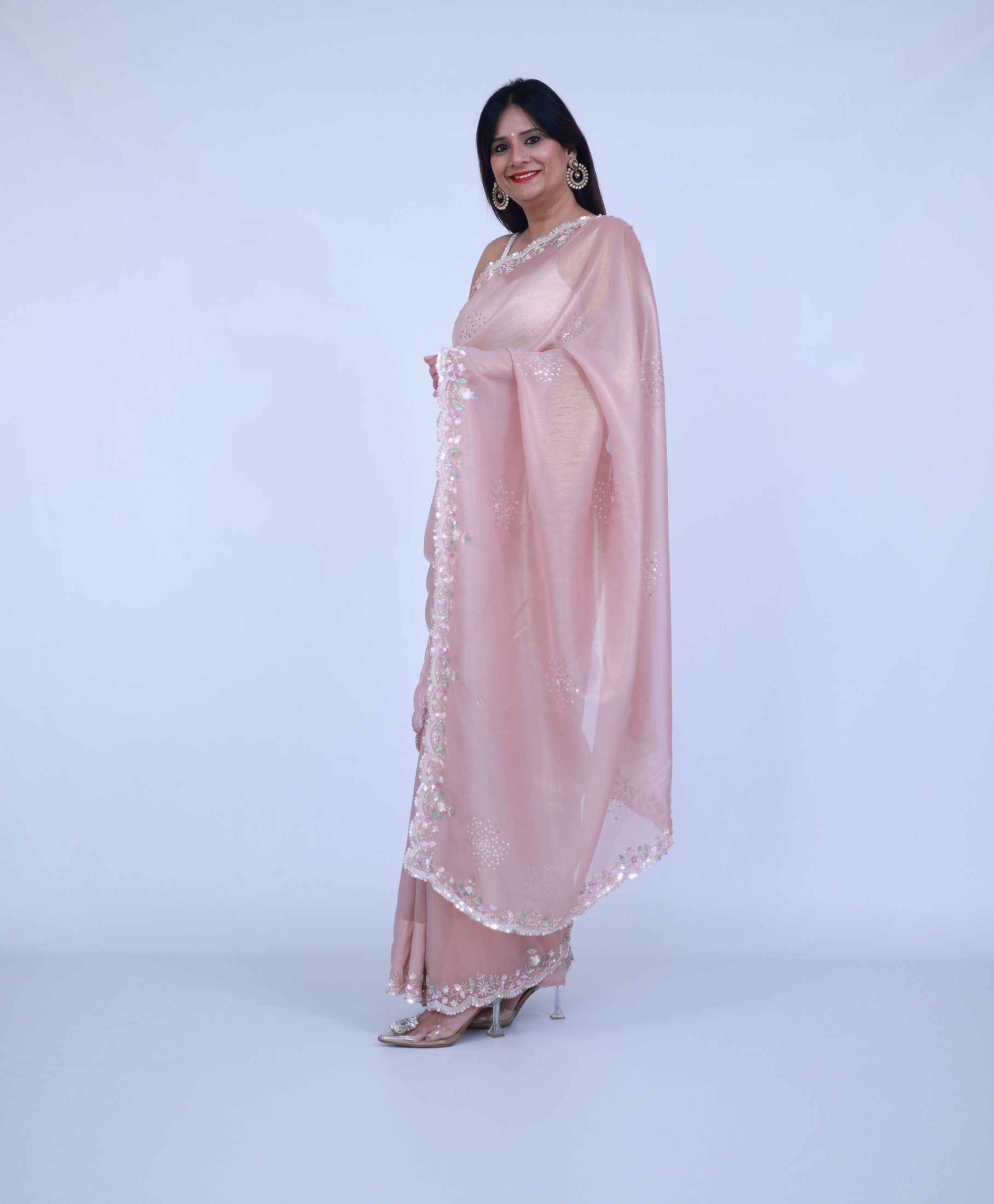 Peach Shimmer Saree with unstitched blouse