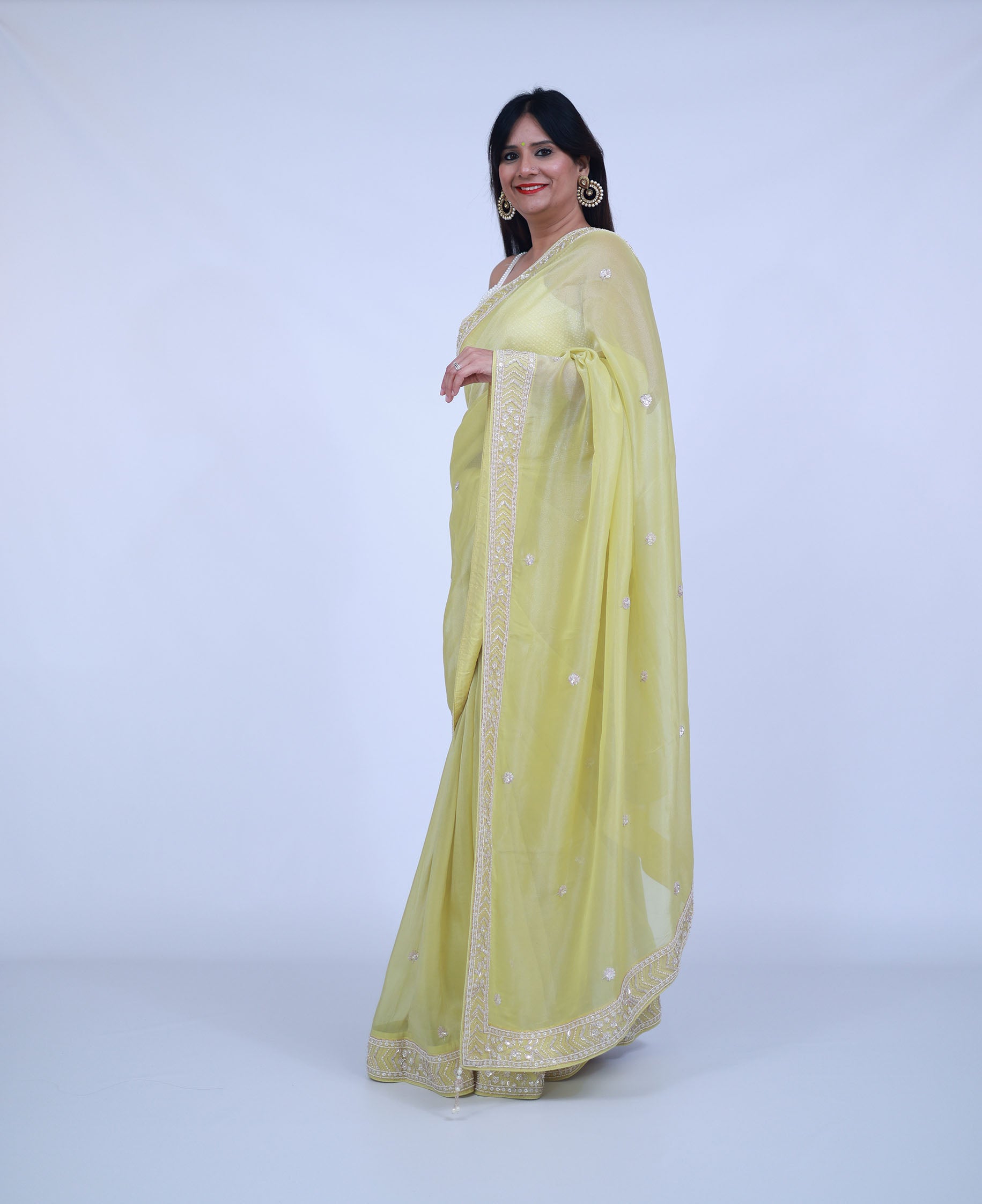 Green Silk saree with unstitched blouse
