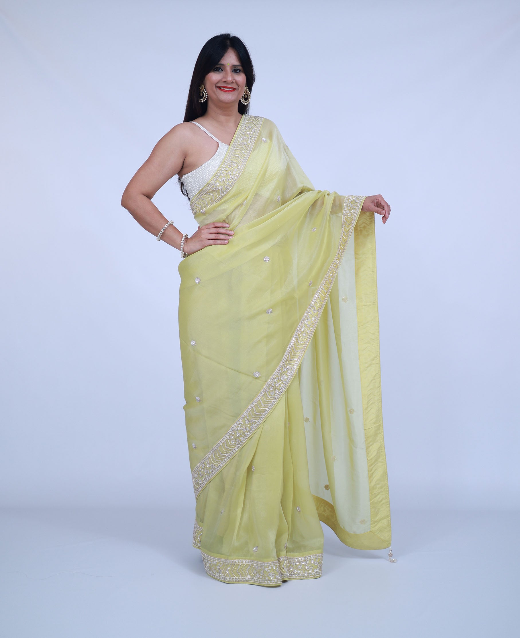 Green Silk saree with unstitched blouse