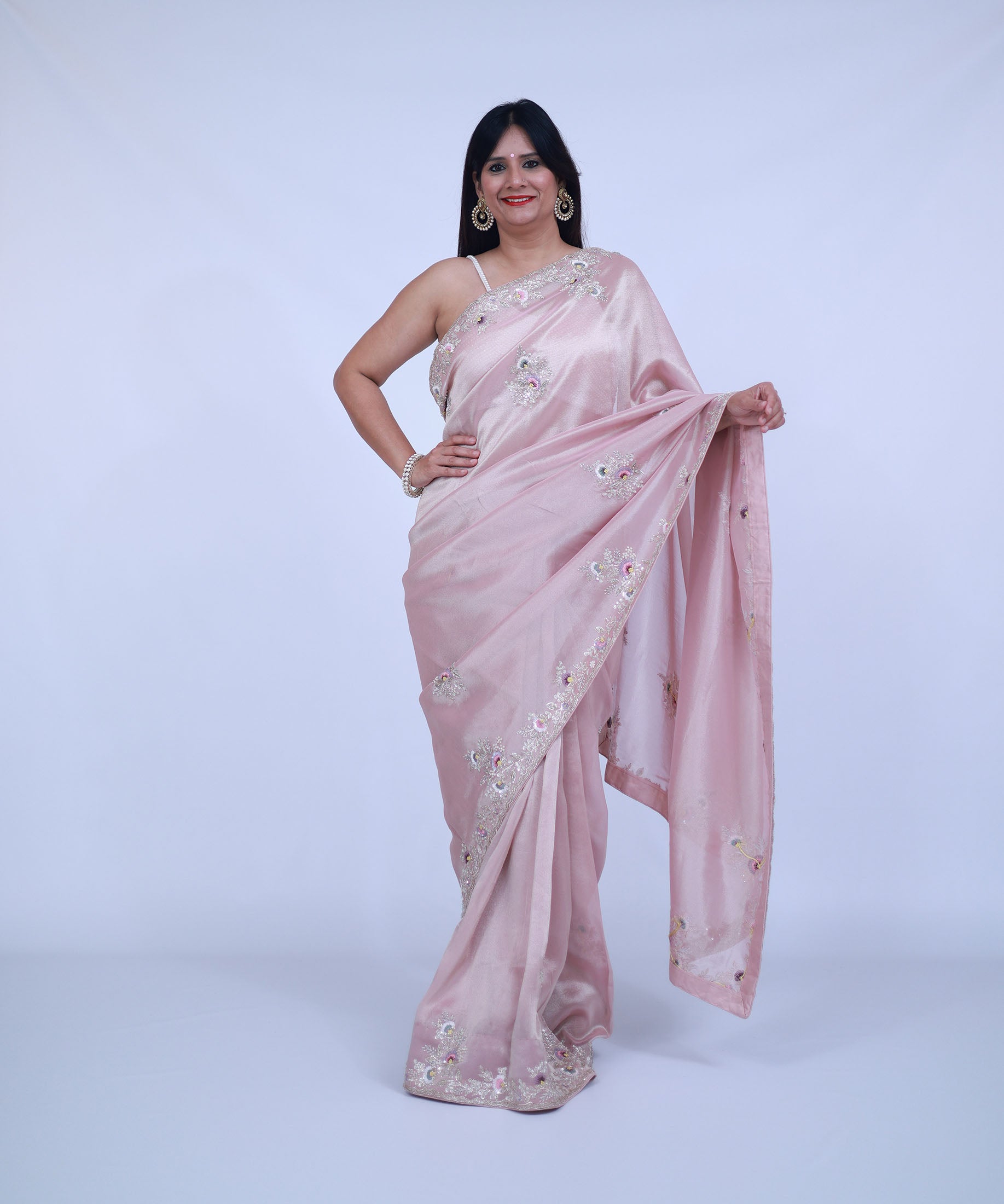 Pastel Pink Tissue Silk Saree with unstitched blouse