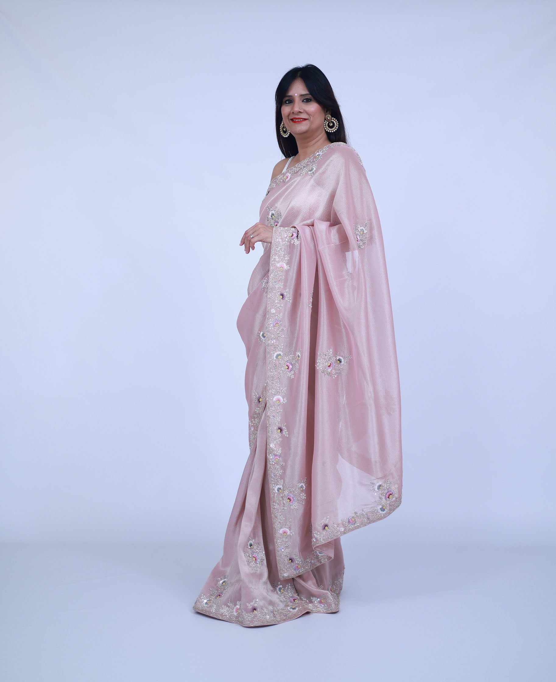 Pastel Pink Tissue Silk Saree with unstitched blouse
