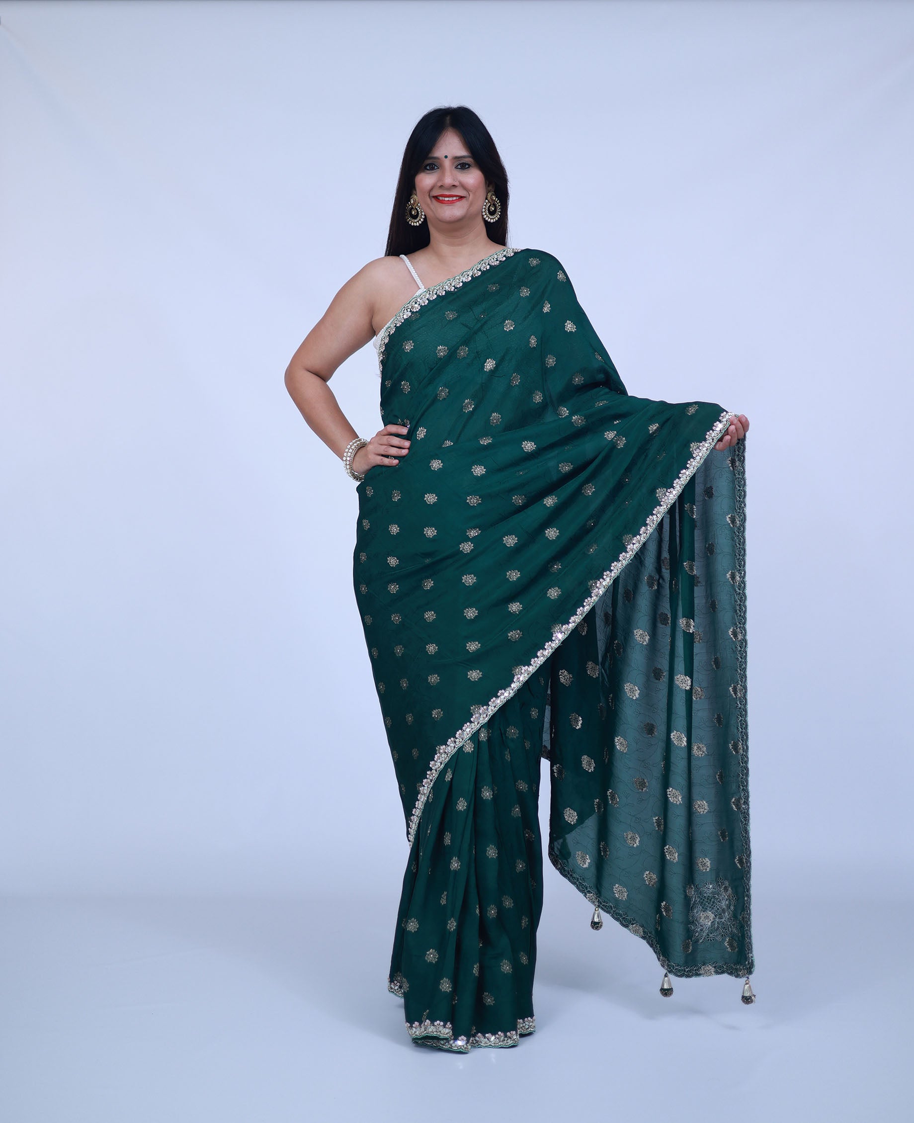 Silk Saree in Bottle Green color with unstitched blouse