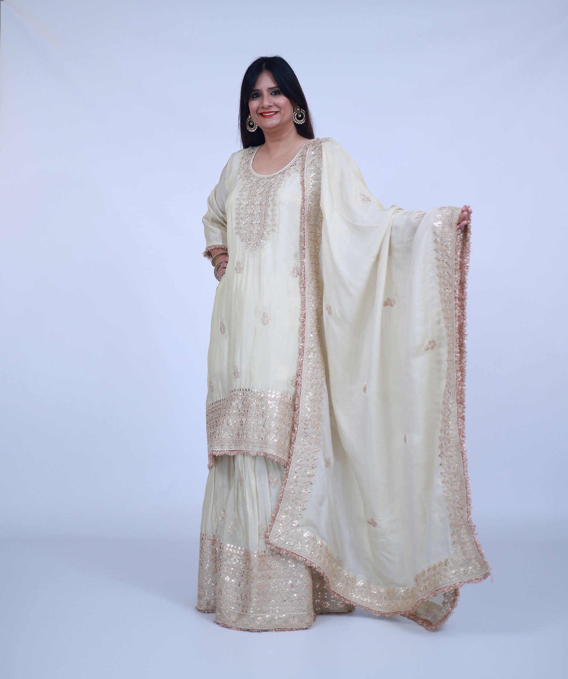 Ivory Tissue Silk Sharara with gota work