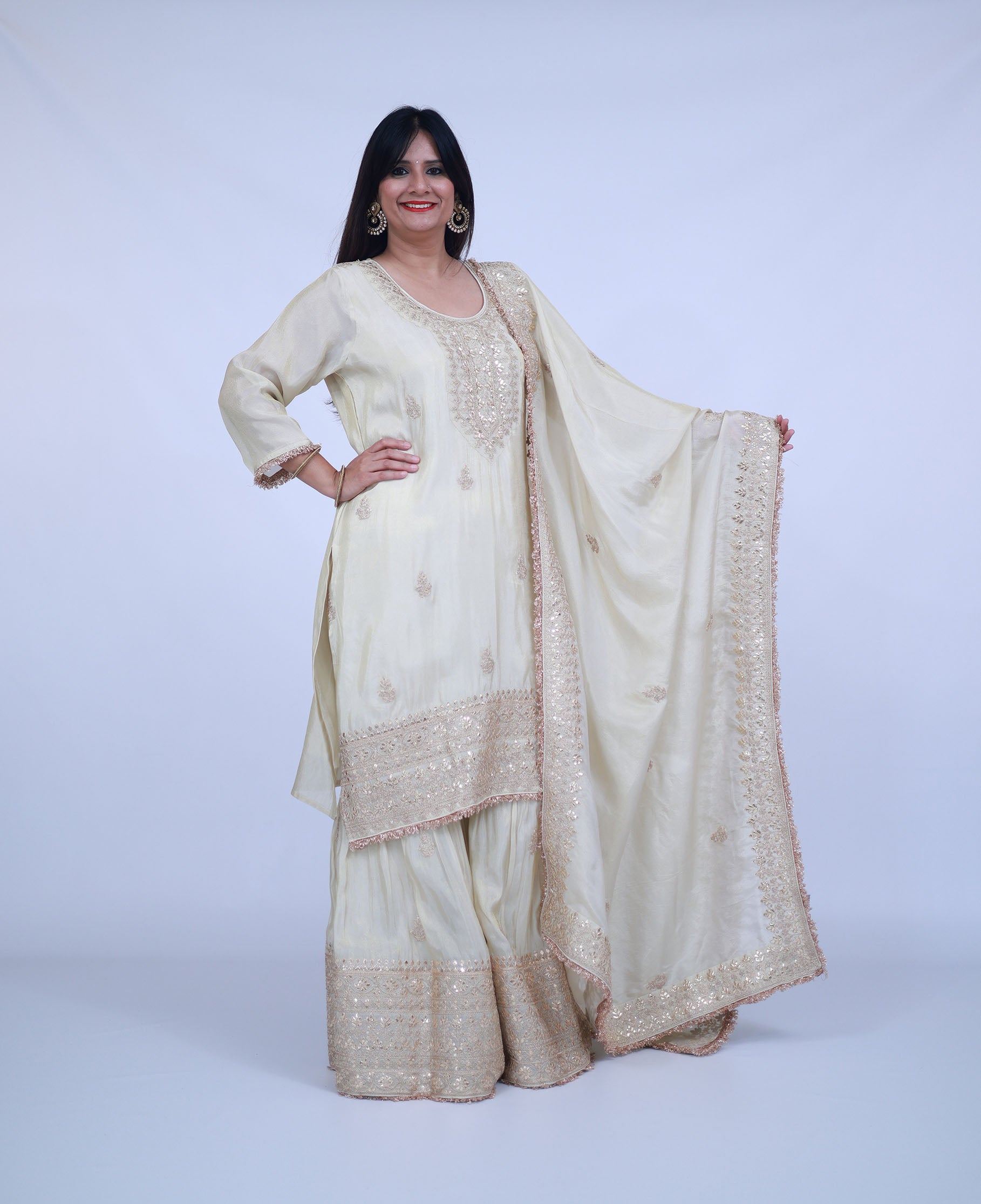 Ivory Tissue Silk Sharara with gota work