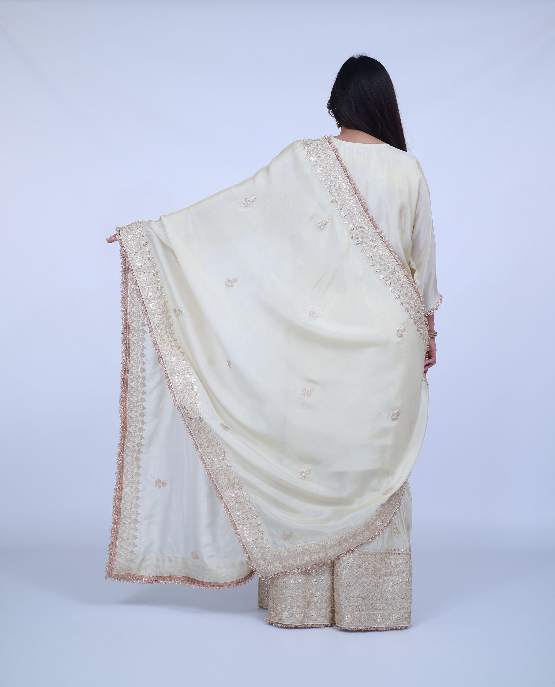 Ivory Tissue Silk Sharara with gota work