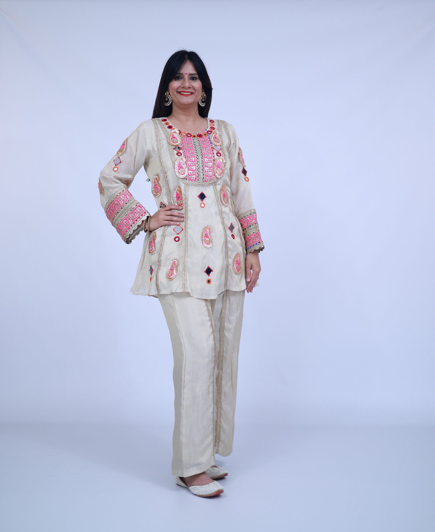 Punjabi Tissue Silk Indo-Western in Beige