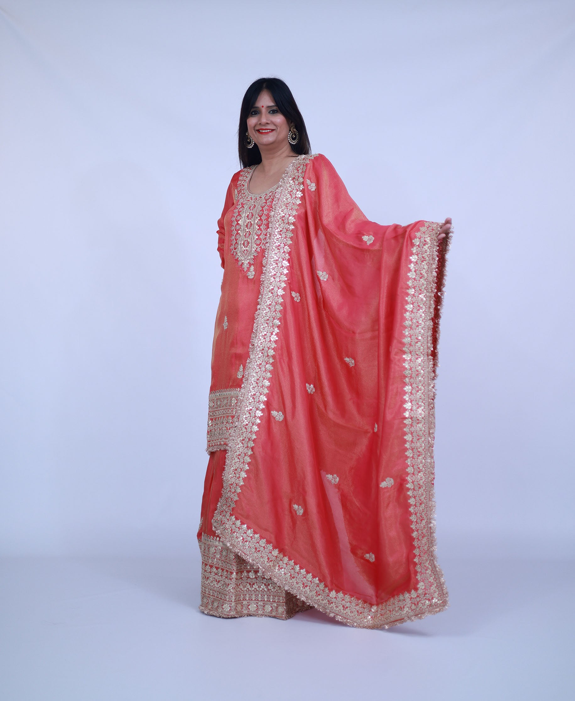 Peach Tissue Silk Sharara with gota work