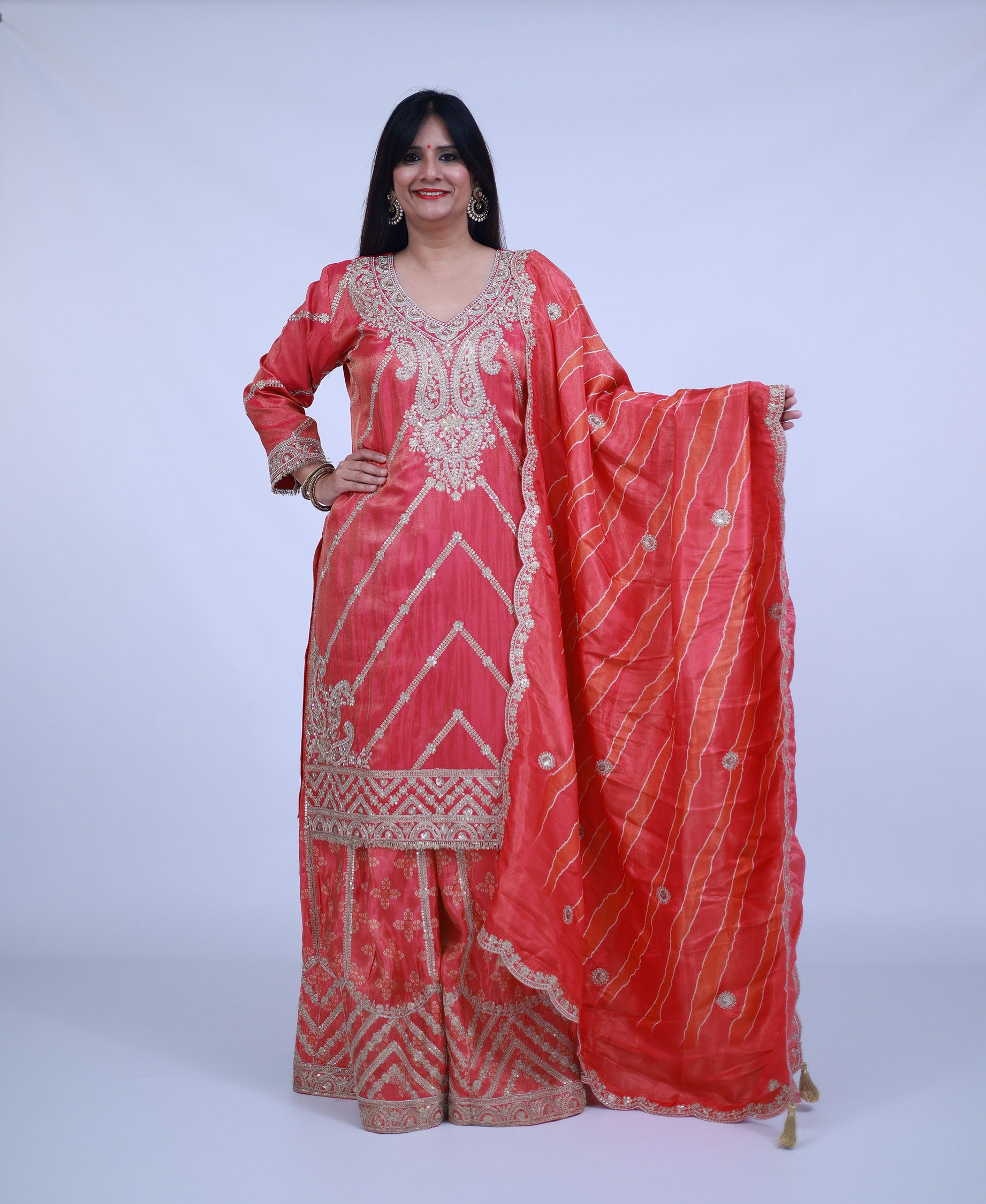 Peach Tissue Silk Sharara with Gota Work