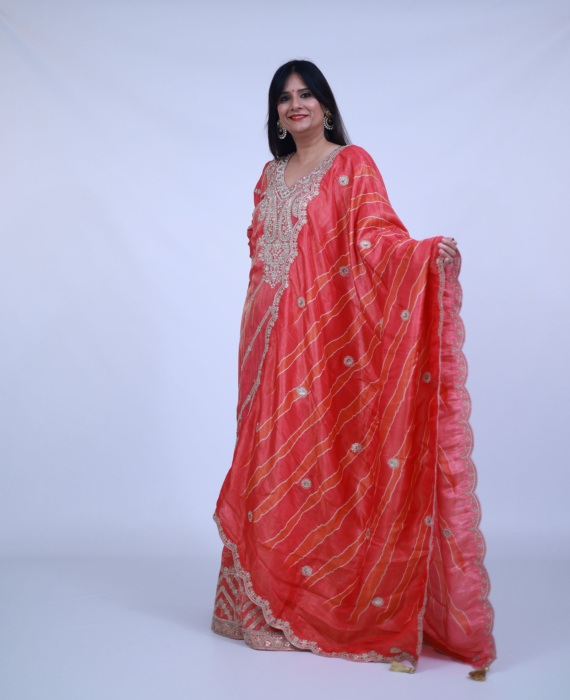 Peach Tissue Silk Sharara with Gota Work