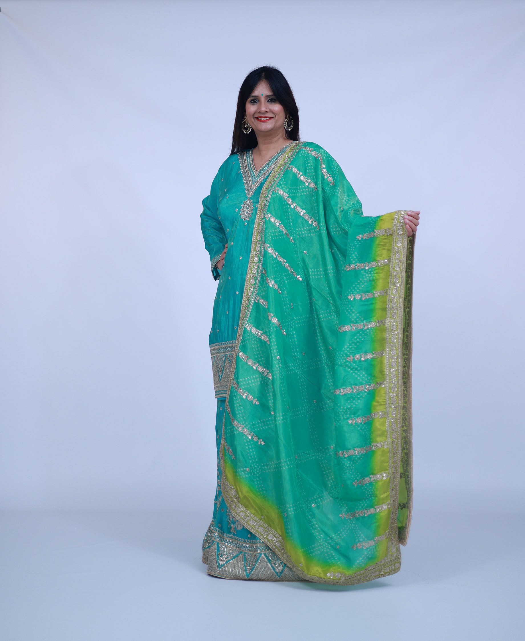 Green Sharara with bandhani dupatta