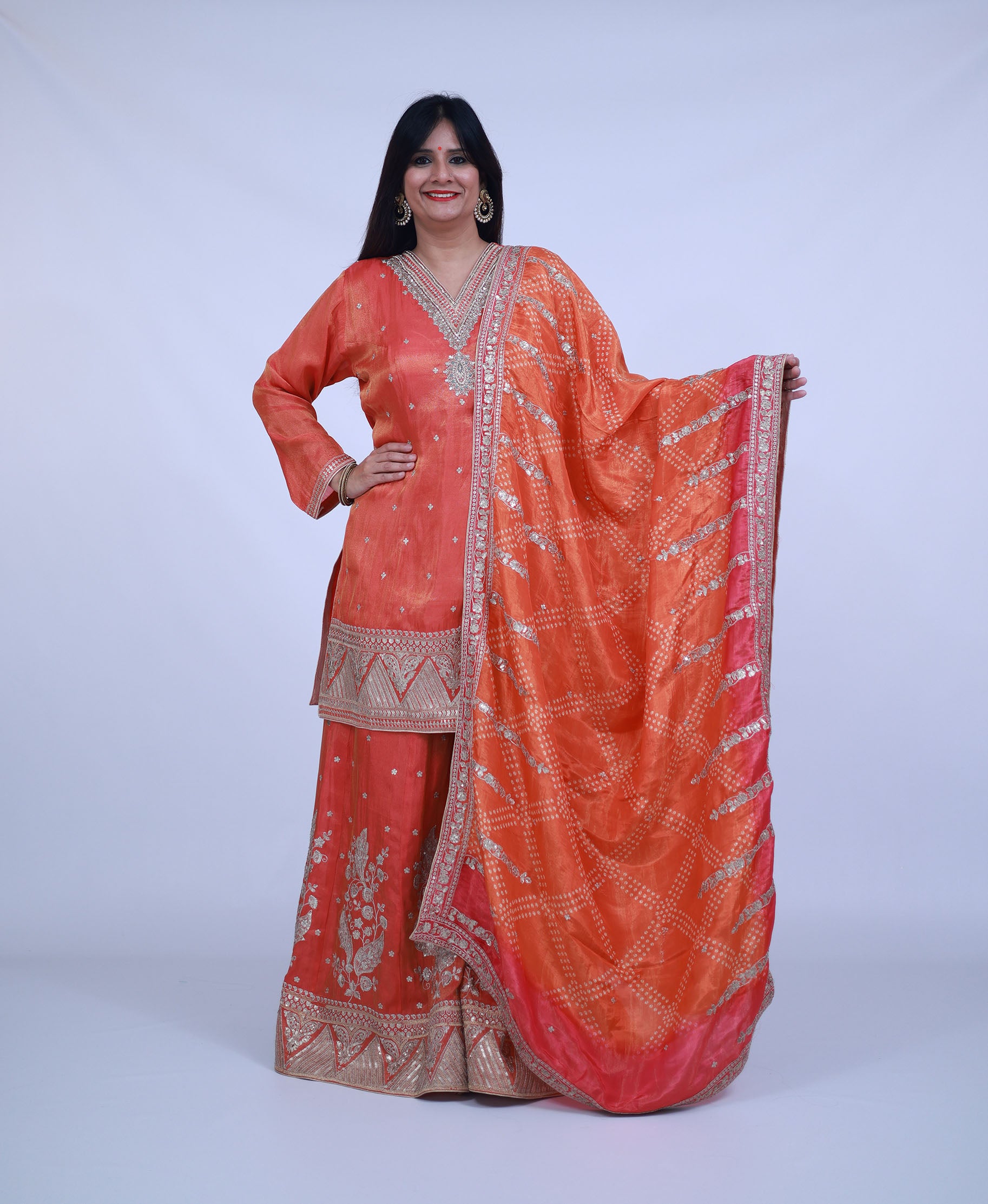 Orange Sharara with bandhani duppatta