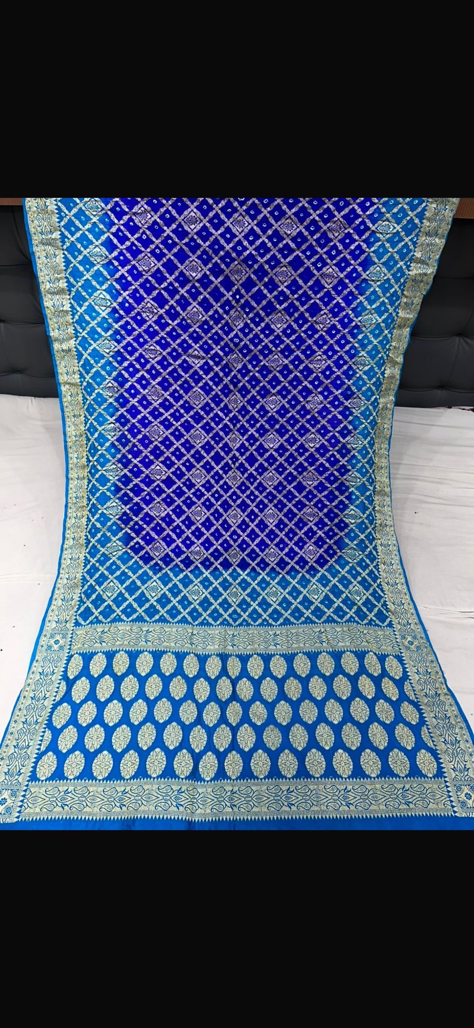 Blue double shade Uppada Silk Bandhani Saree