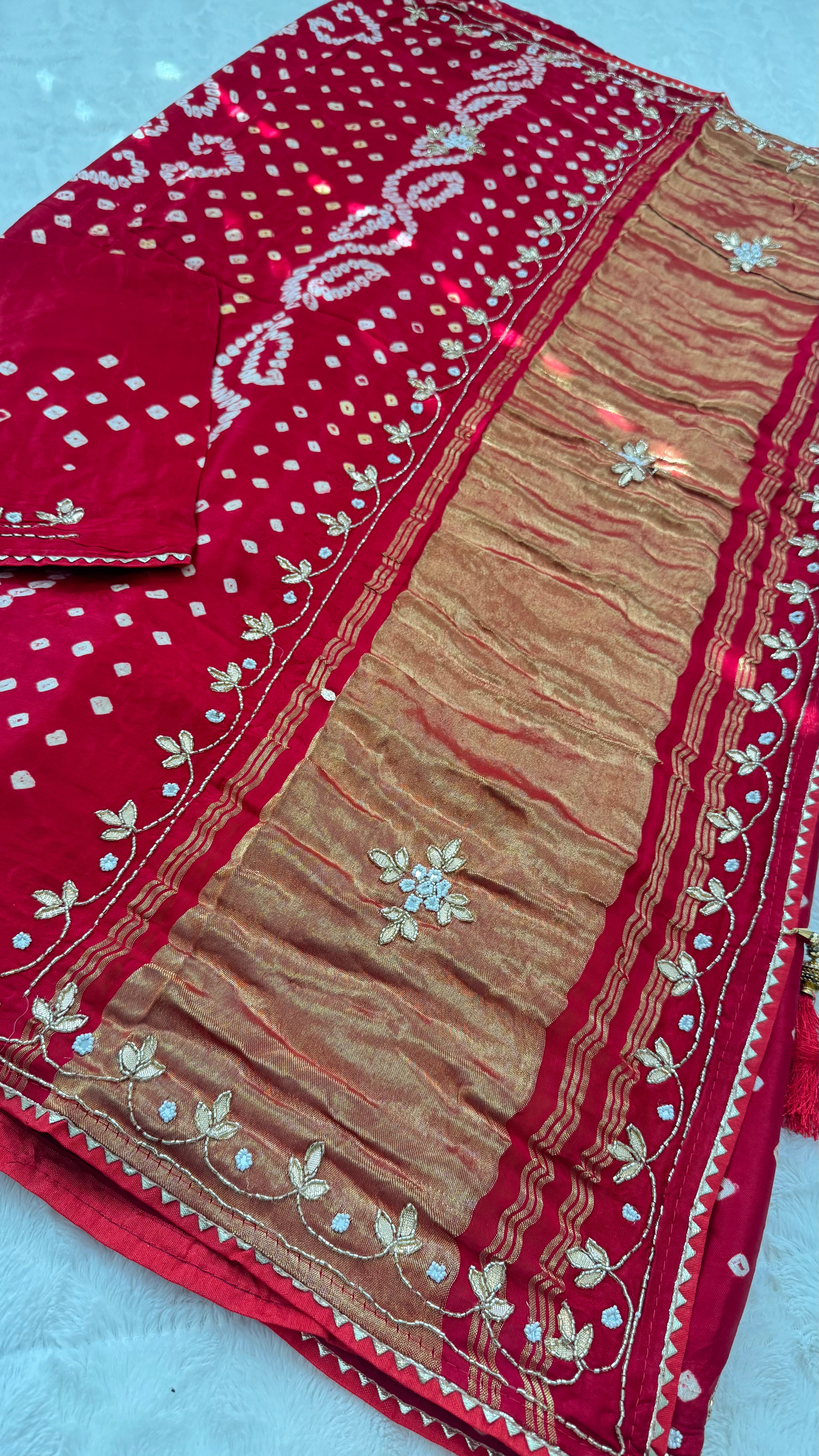 Red Gajji Silk Bandhani Saree