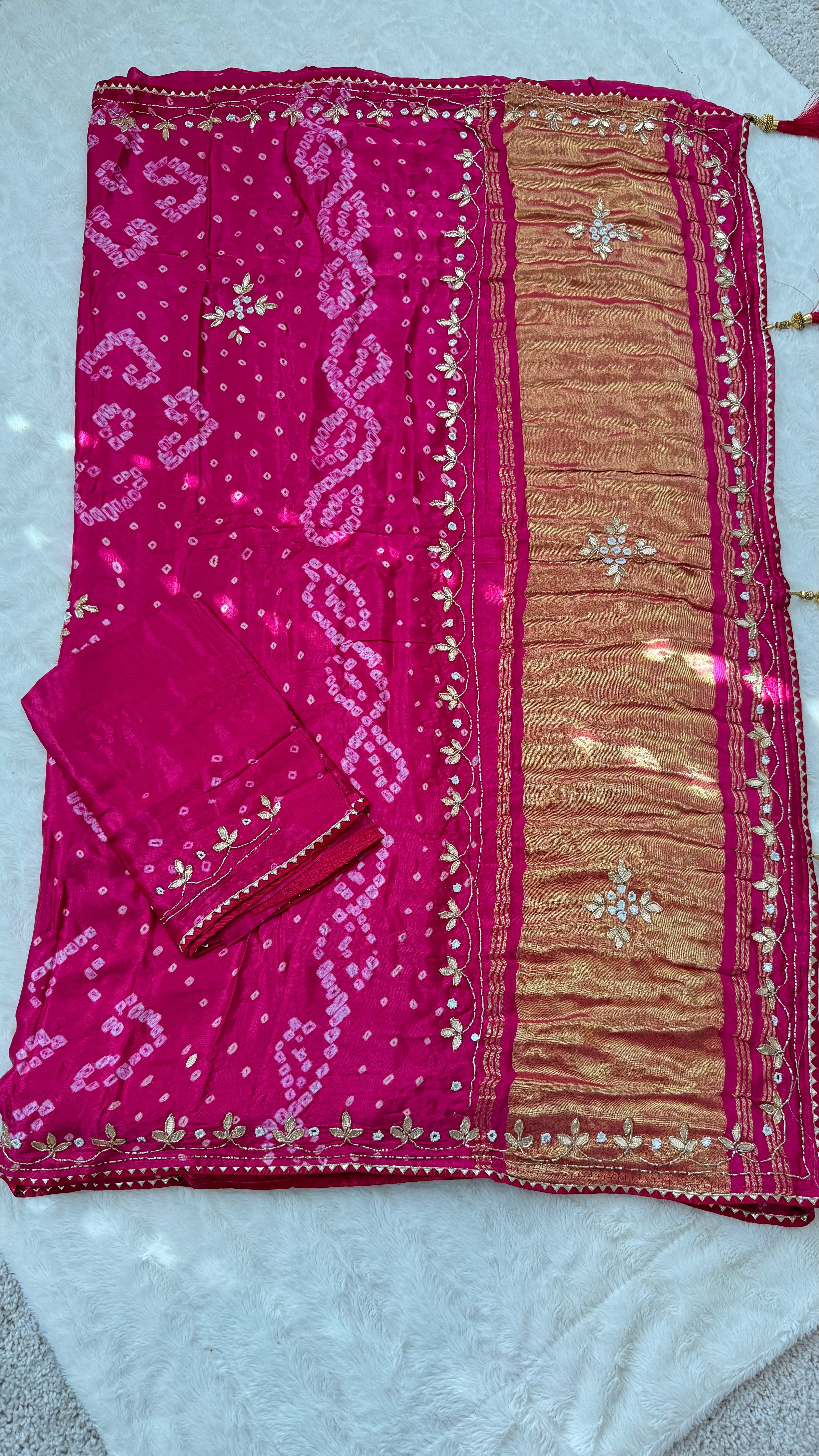 Pink Gajji Silk Bandhani Saree