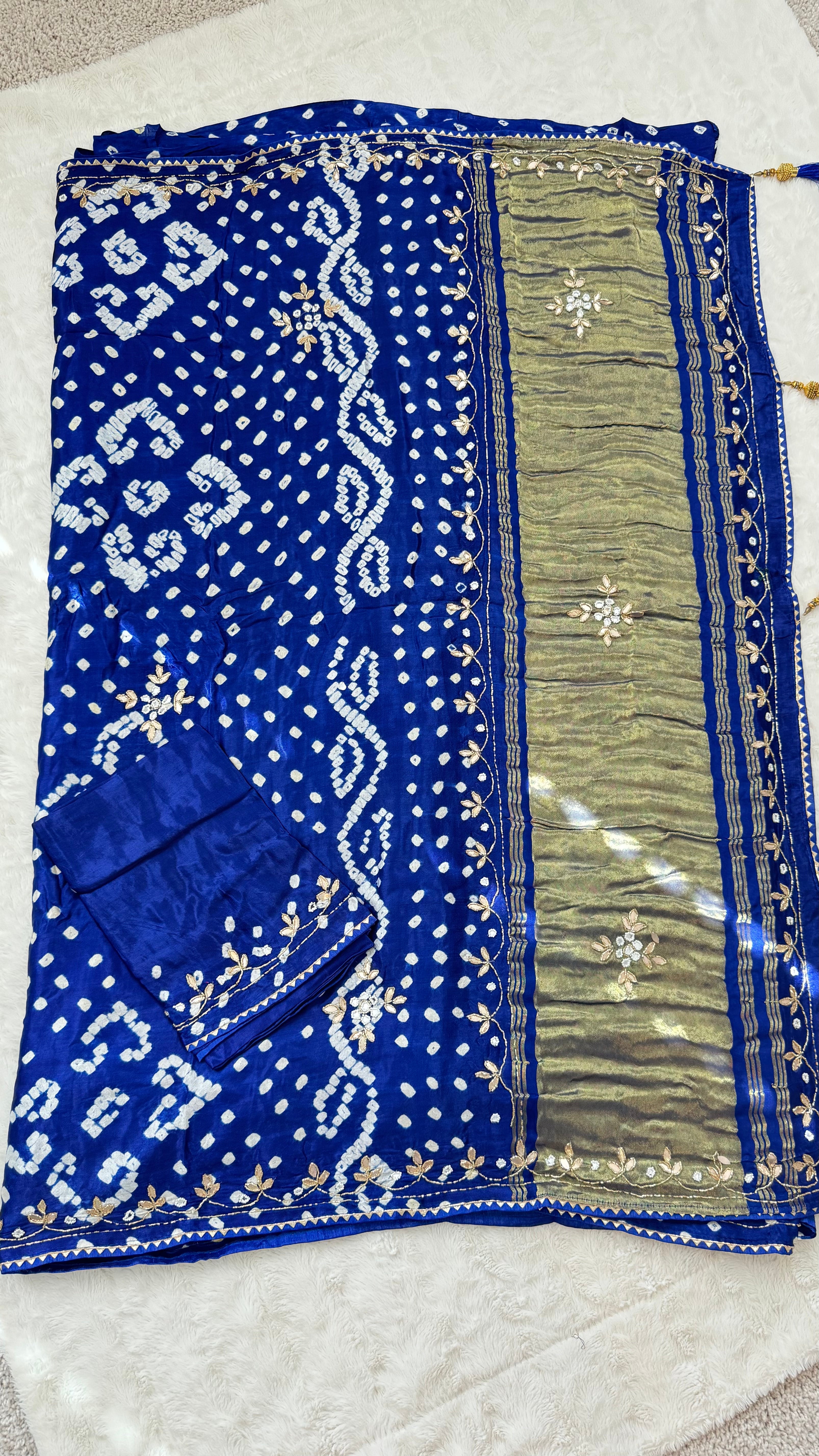 Blue Gajji Silk Bandhani Saree