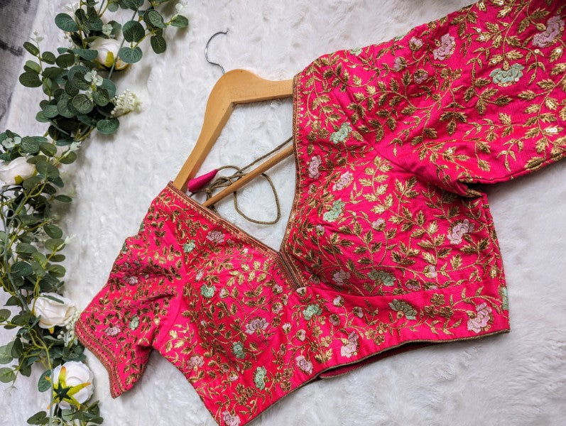 Deep V neck blouse in Pink Color