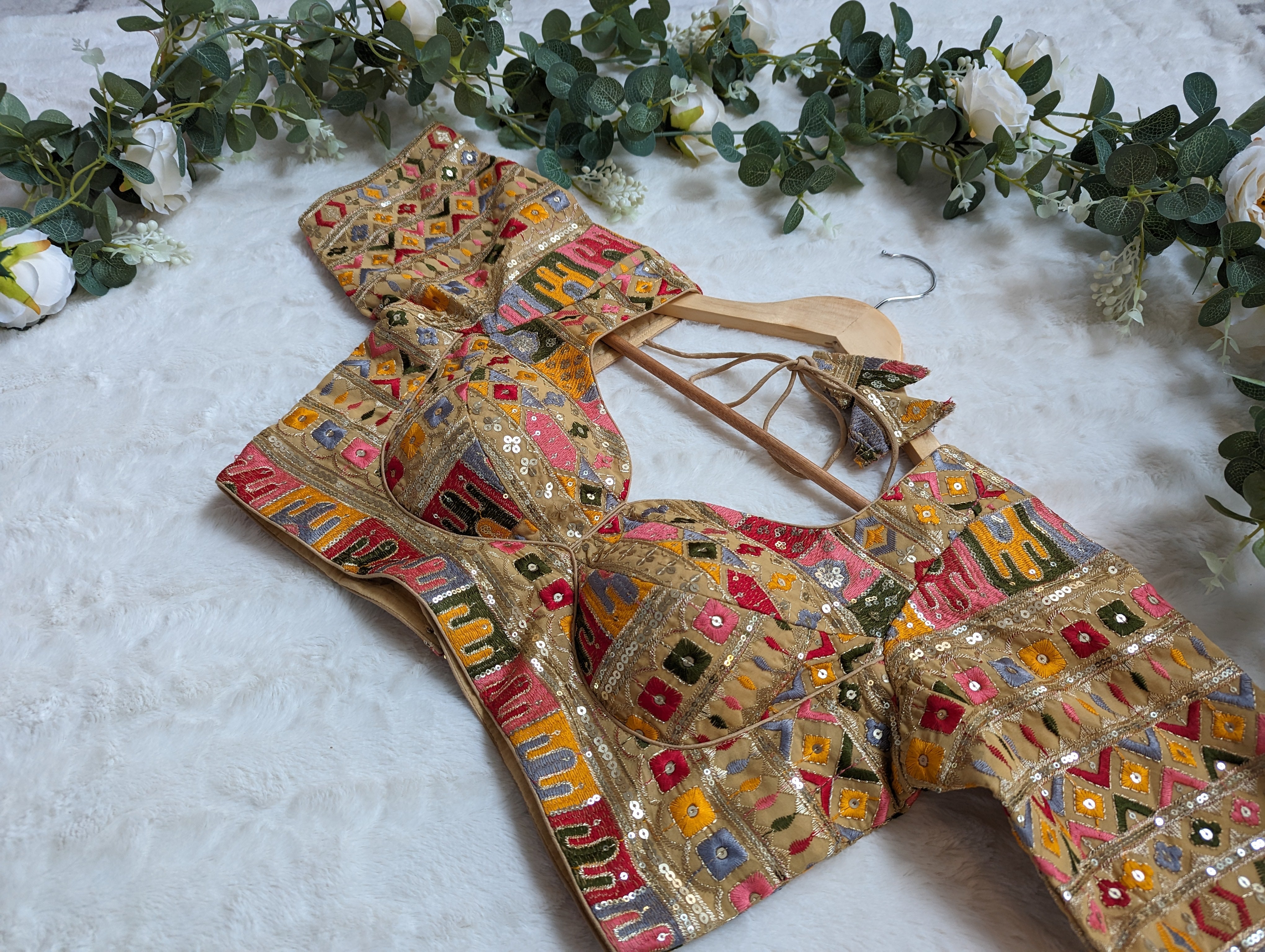 Silk Embroidered Blouse in Beige