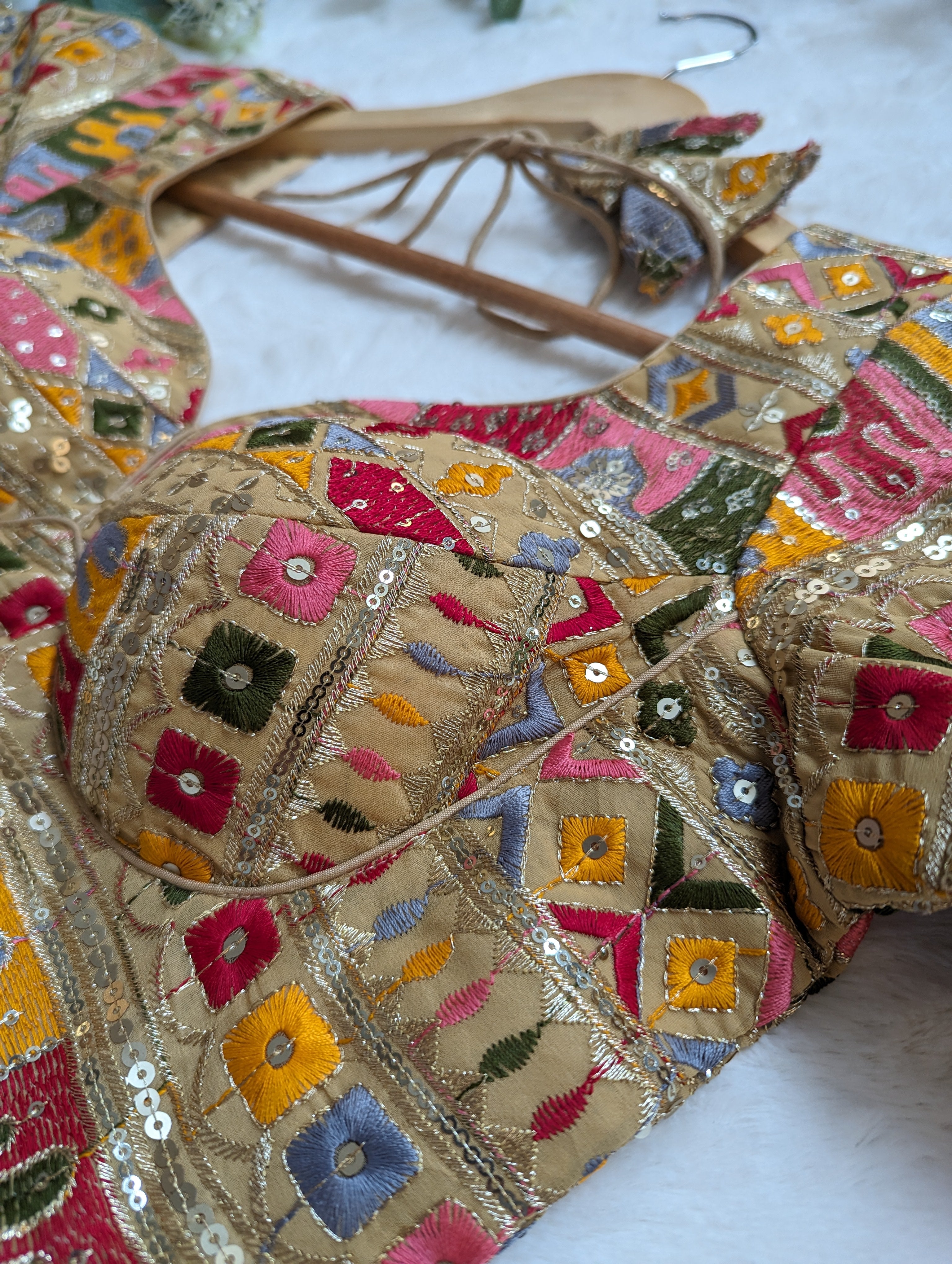 Silk Embroidered Blouse in Beige